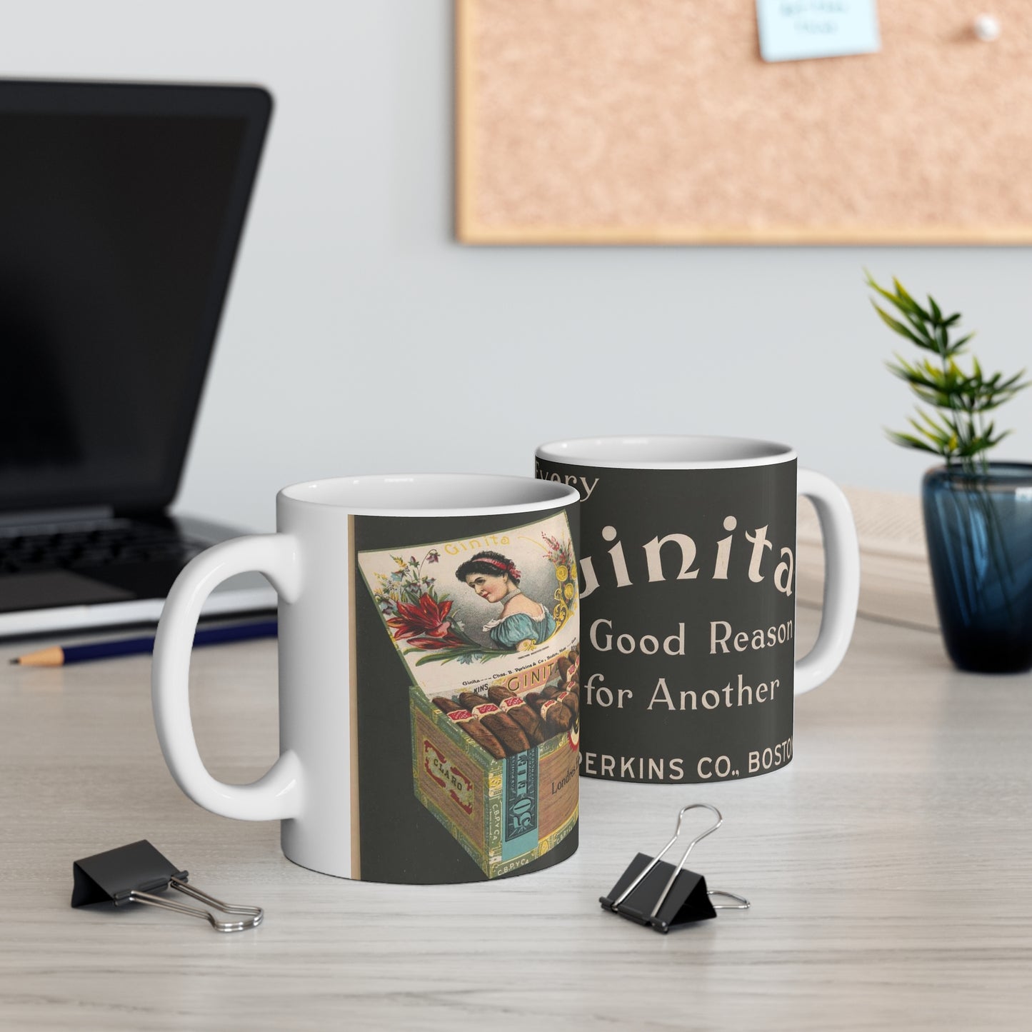 Every Ginita cigar a good reason for another, C.B. Perkins Co., Boston Beautiful Novelty Ceramic Coffee Mug 11oz