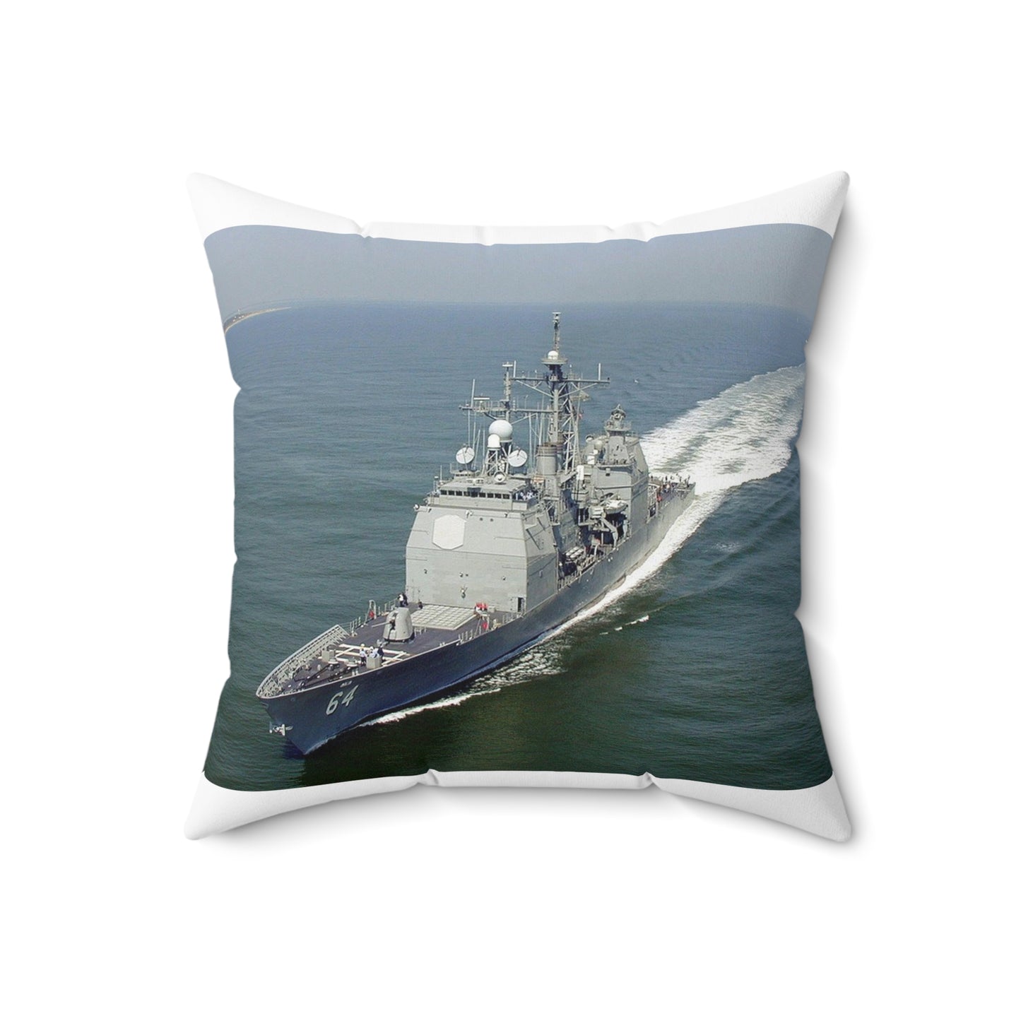 Aerial port bow view of the guided missile cruiser USS GETTYSBURG (CG 64) underway off Fort Story, Virginia Decorative Accent Square Pillow