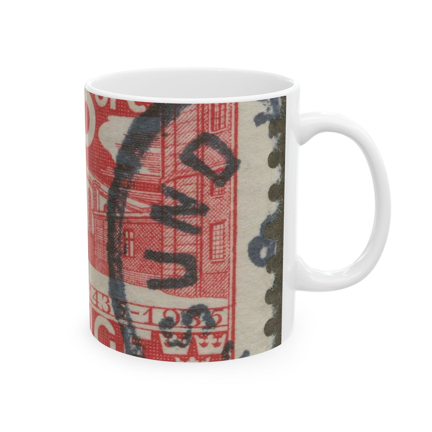 Frimärke ur Gösta Bodmans filatelistiska motivsamling, påbörjad 1950.Frimärke från Sverige. Motiv av Storkyrkan i Stockholm. "Den svenska riksdagen 500 år 1435-1935". Beautiful Novelty Ceramic Coffee Mug 11oz