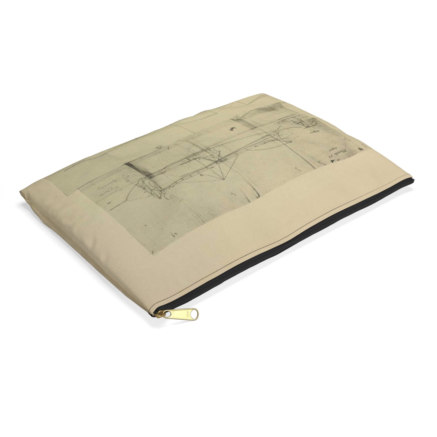 Patent drawing - Planche I et II du brevet n° 111.574 pris en France le 16 février 1876, par Penaud et Gauchot, pour «Un aéro-plane ou appareil aérien volant». Public domain image Large Organizer Pouch with Black Zipper