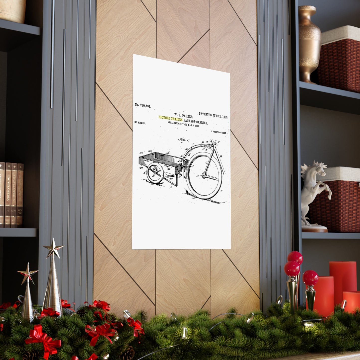 Patent Drawing of Engine - Bicycle Trailer Patent (1903) Public domain image High Quality Matte Wall Art Poster for Home, Office, Classroom