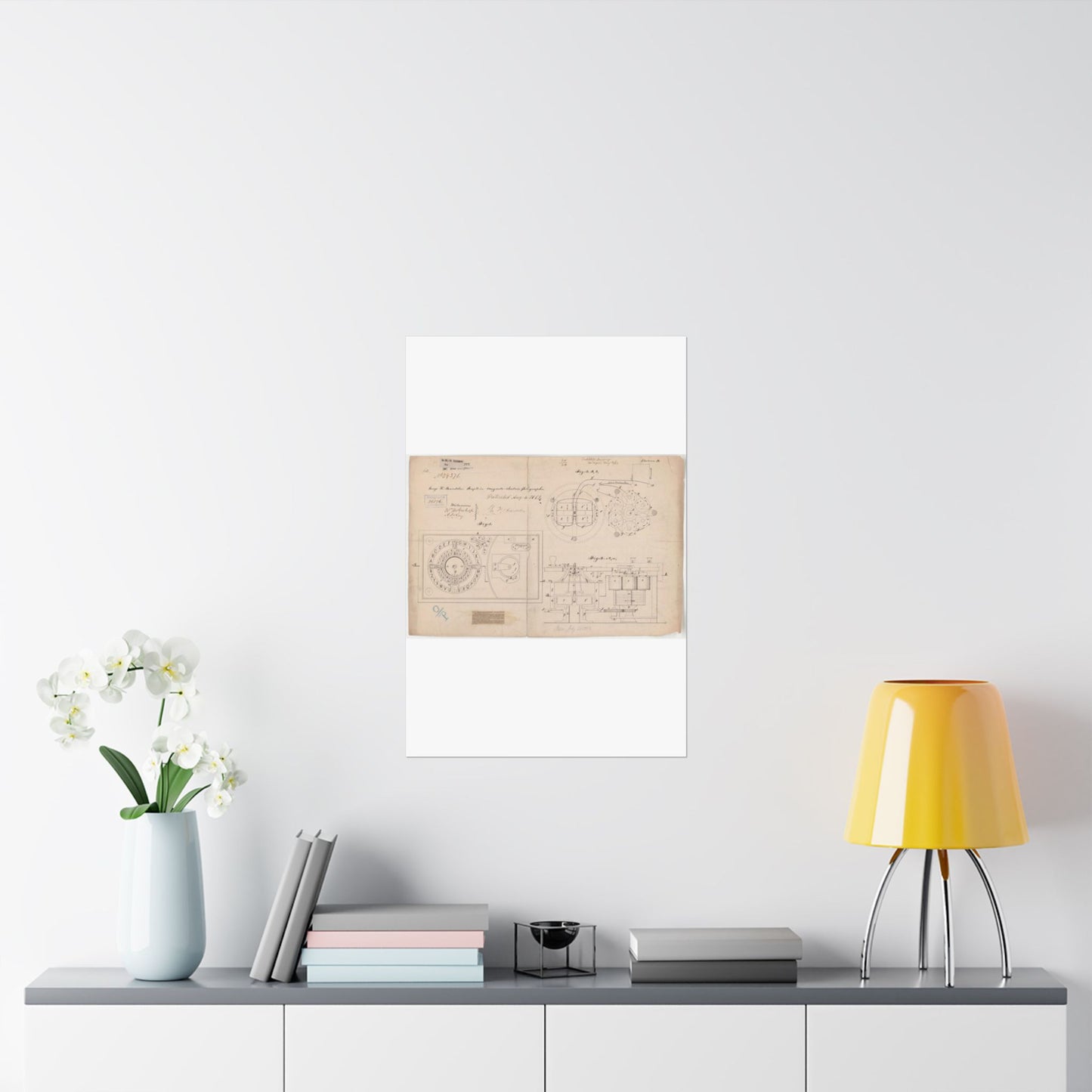 Patent drawing - Drawing of Improvements in Magneto-electric Telegraphs Public domain image High Quality Matte Wall Art Poster for Home, Office, Classroom
