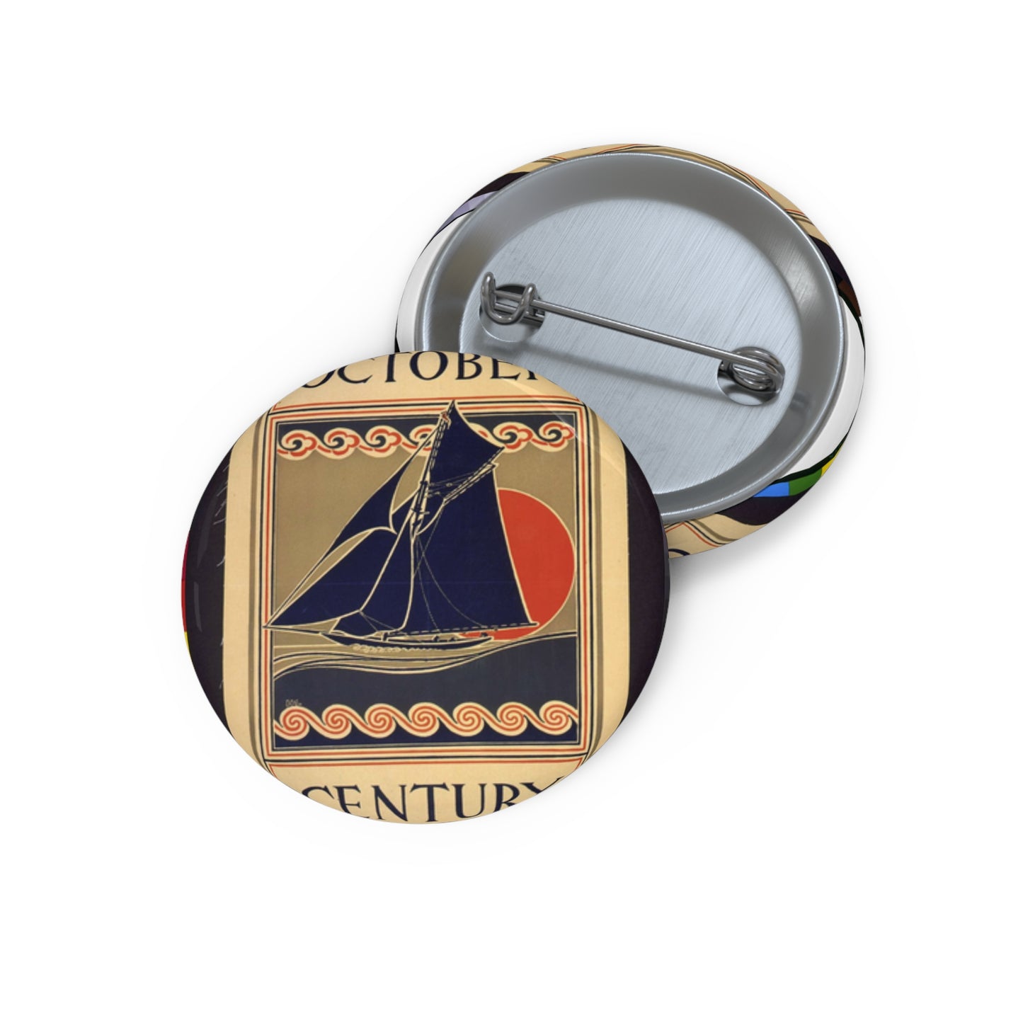 October Century / HML. - Art nouveau public domain poster Pin Buttons with Crisp Design