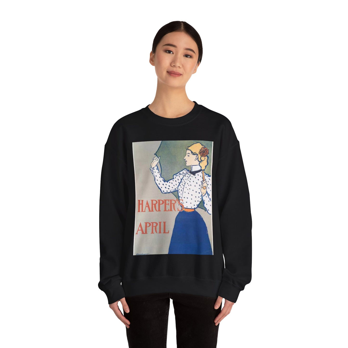 Edward Penfield, Harper's April Black Heavy Blend Adult Crew Neck SweatShirt