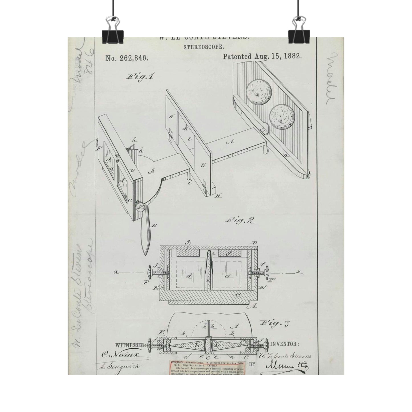 Patent drawing - for W. Le Conte Stevens' Stereoscope Public domain image High Quality Matte Wall Art Poster for Home, Office, Classroom