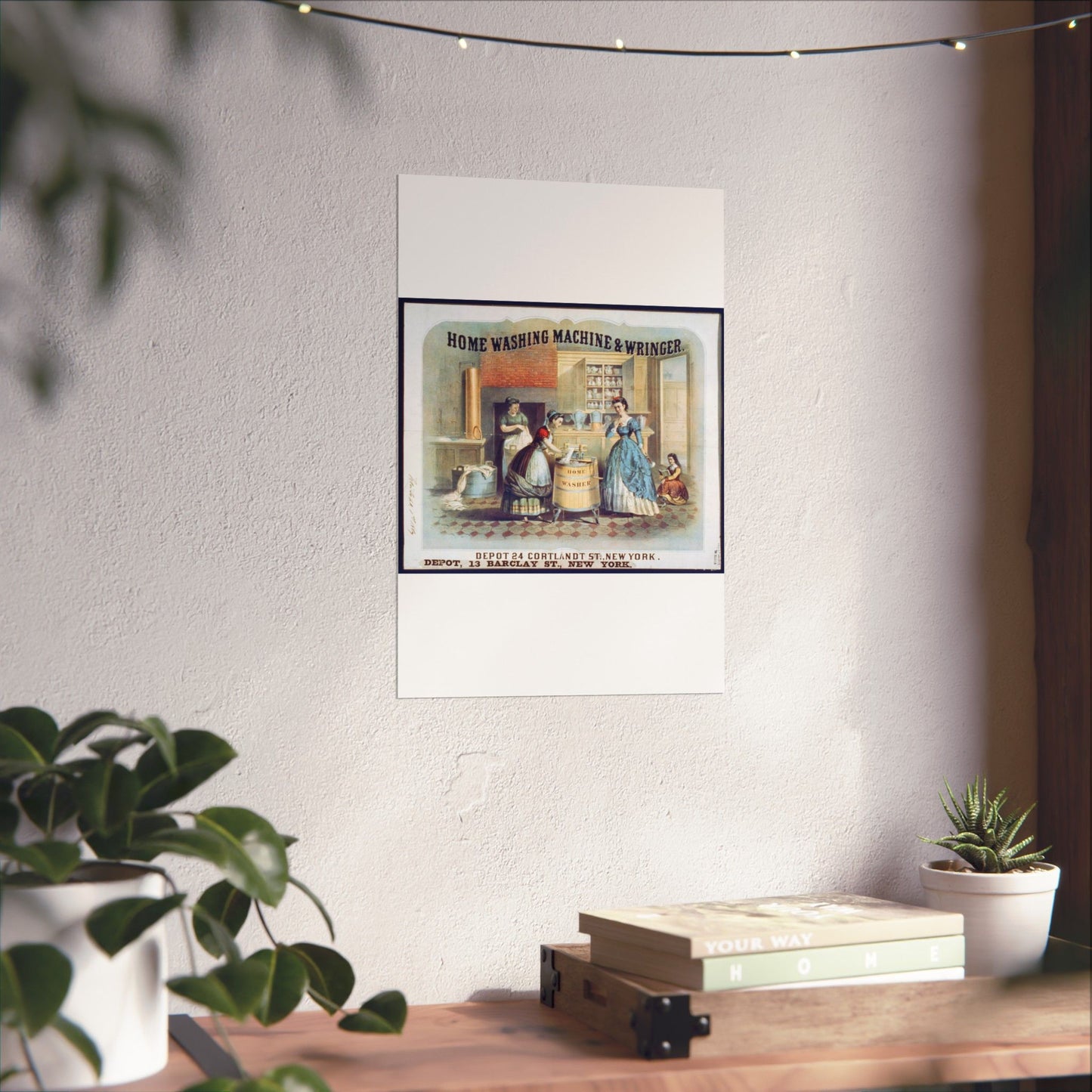 Home washing machine & wringer - A painting of women washing machines in a kitchen High Quality Matte Wall Art Poster for Home, Office, Classroom