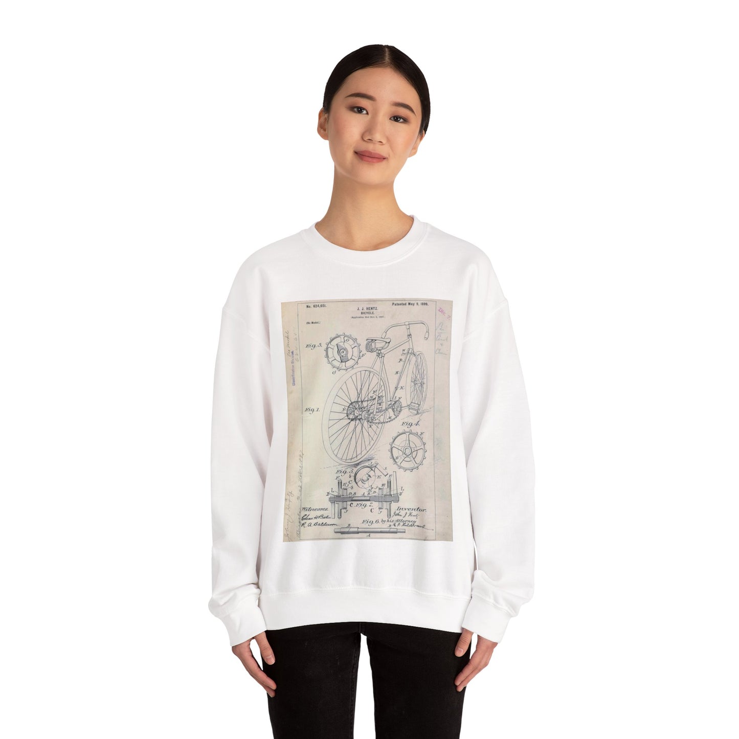 Patent drawing - for J. J. Hentz' Bicycle Public domain image White Heavy Blend Adult Crew Neck SweatShirt