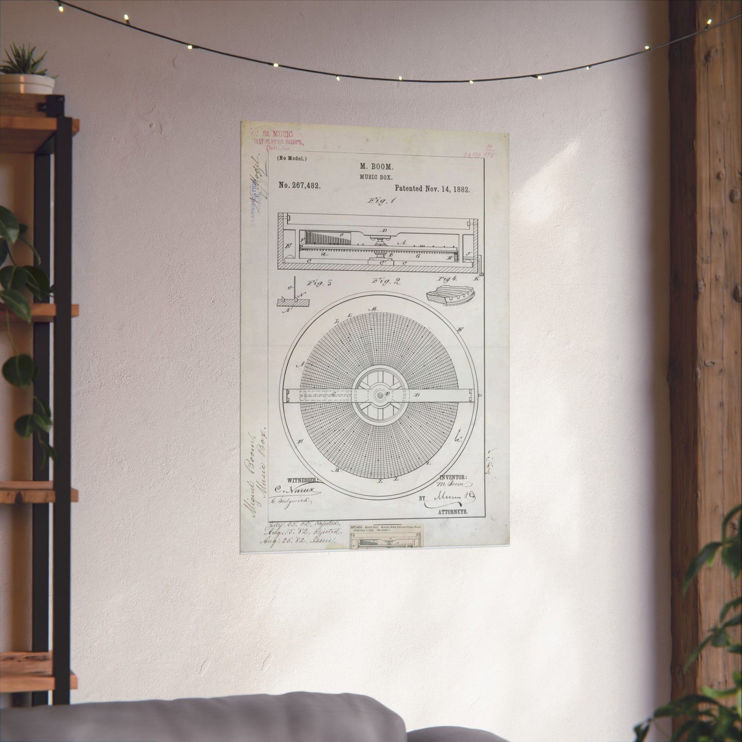 Patent Drawing of Engine - for M. Boom's Music Box Public domain image High Quality Matte Wall Art Poster for Home, Office, Classroom