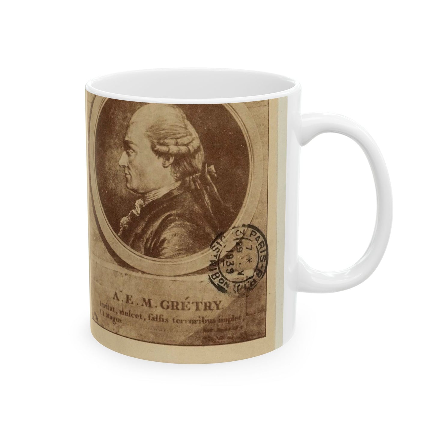 André Modeste Grétry 1741-1813 - Engraving, Public domain image Beautiful Novelty Ceramic Coffee Mug 11oz
