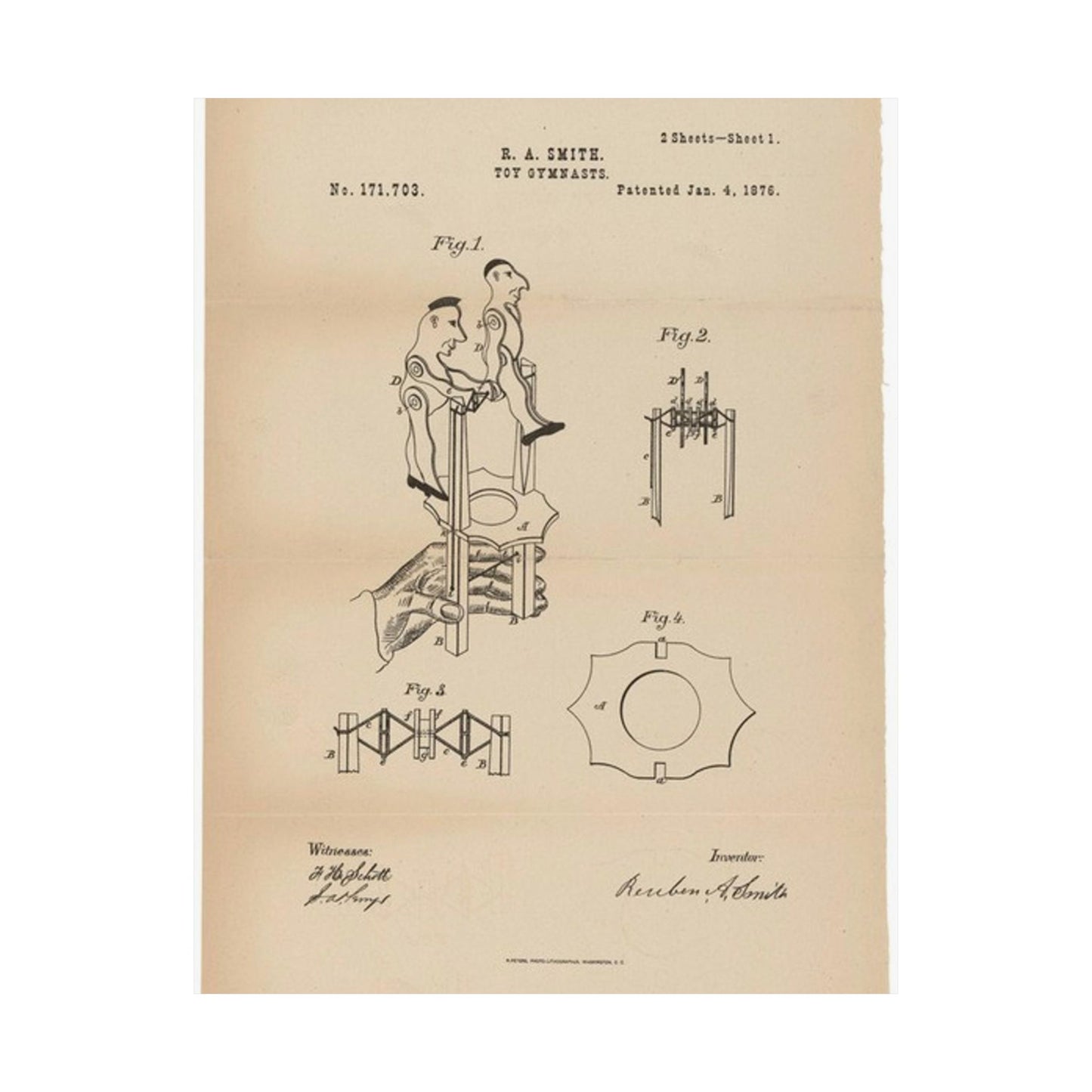 Patent drawing - for a Toy Gymnast Public domain image High Quality Matte Wall Art Poster for Home, Office, Classroom