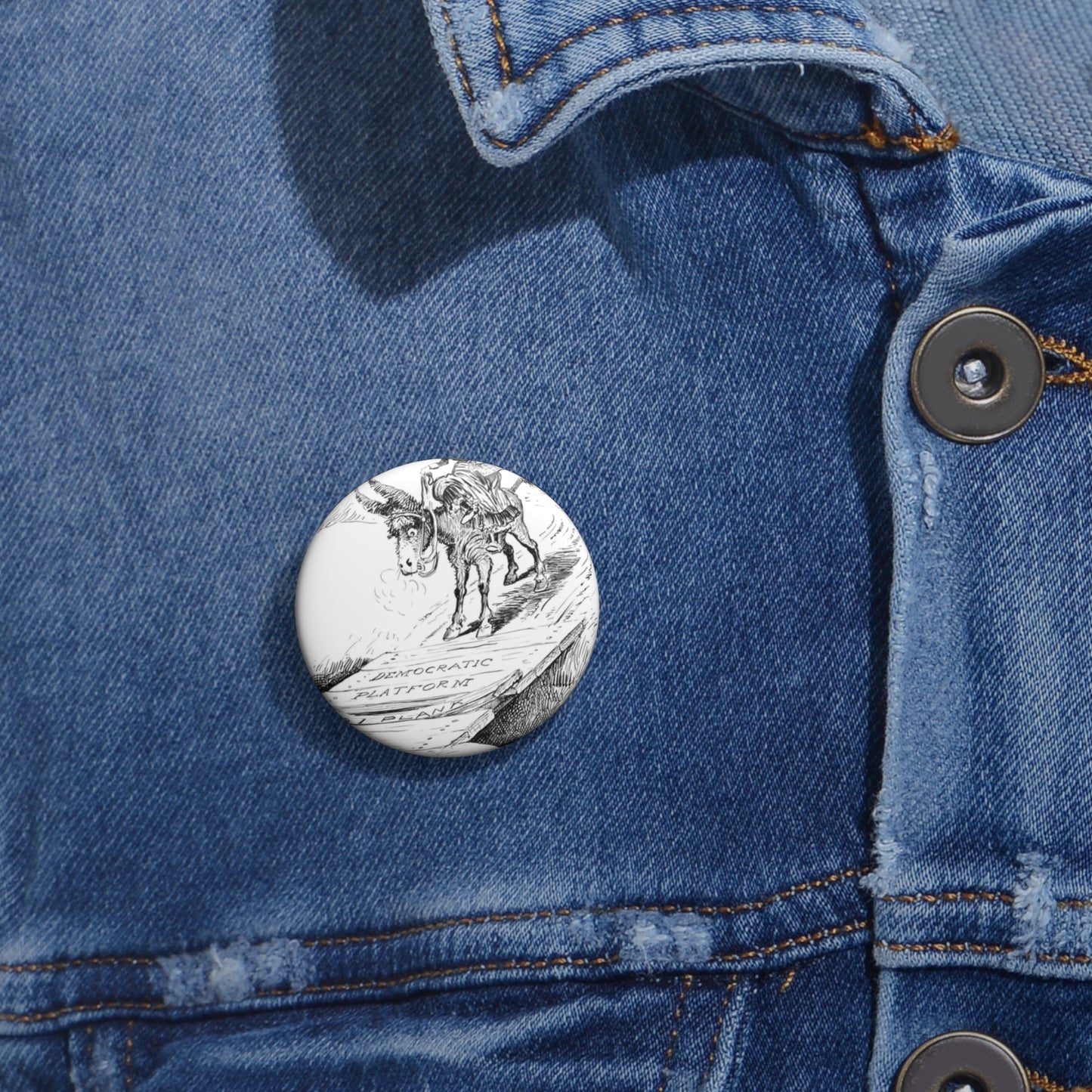 Skittish - Political cartoon, public domain image Pin Buttons with Crisp Design