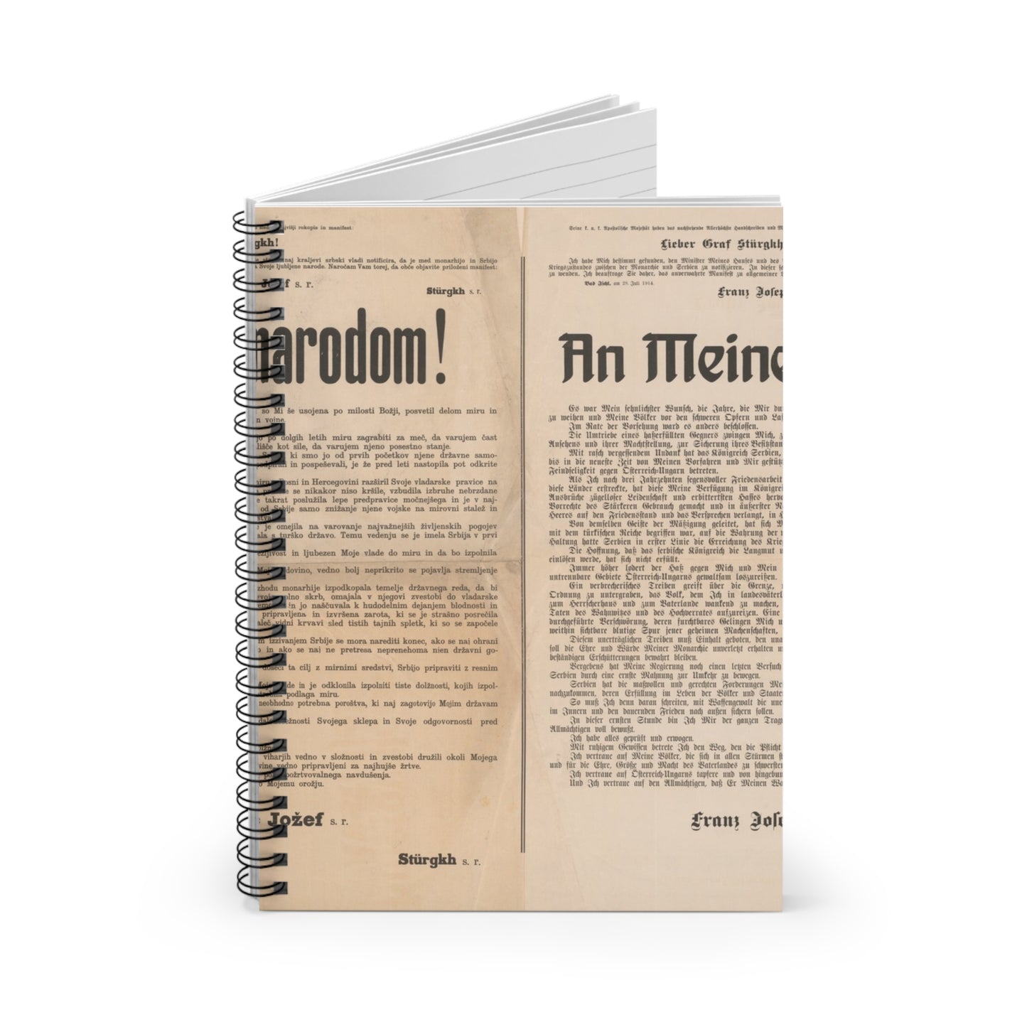 Mojim narodom! | An Meine Völker! - Schreiben von Kaiser Franz Joseph - Kriegserklärung - Mehrsprachiges Plakat Spiral Bound Ruled Notebook with Printed Cover