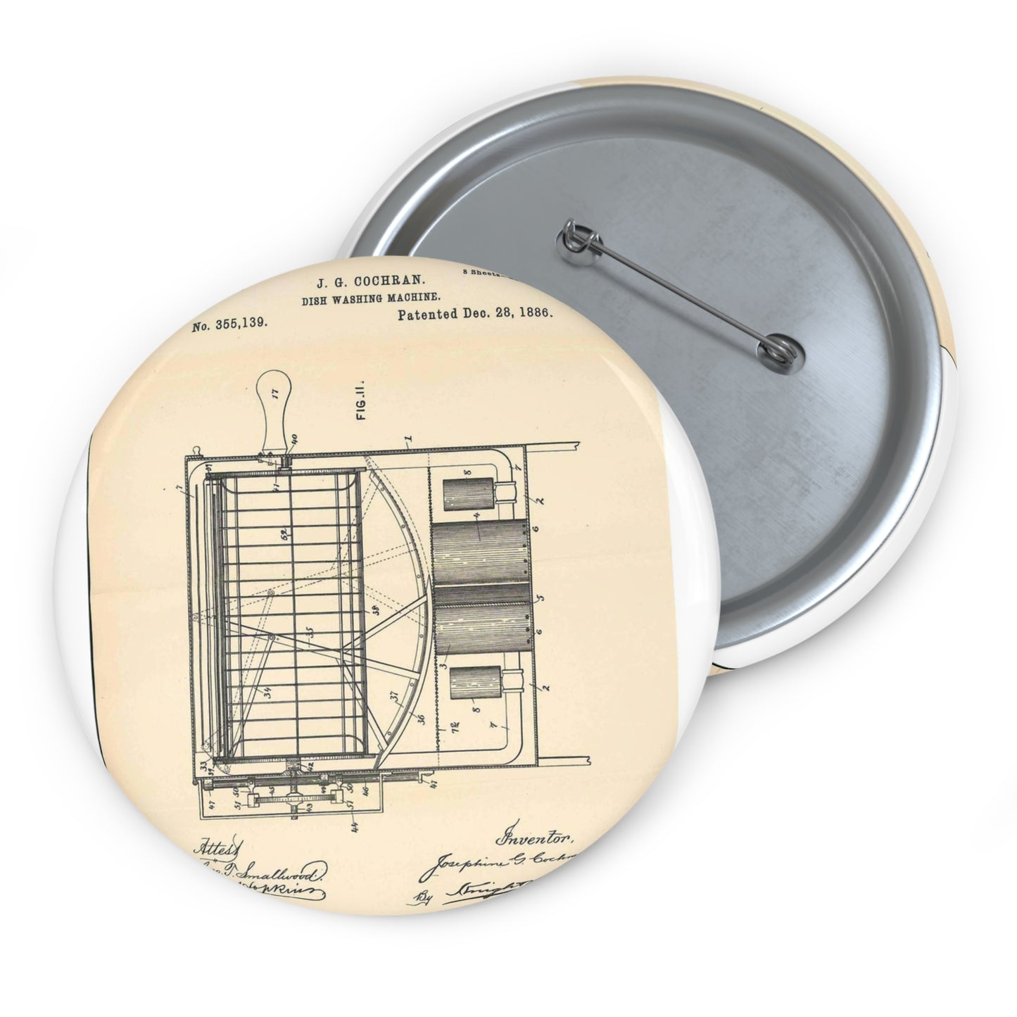 Patent Case File No. 355,139, Dish Washing Machine, Inventor Josephine G. Cochran - DPLA - 1a806ea5879c9a272713bca02da1a760 (page 56) Pin Buttons with Crisp Design