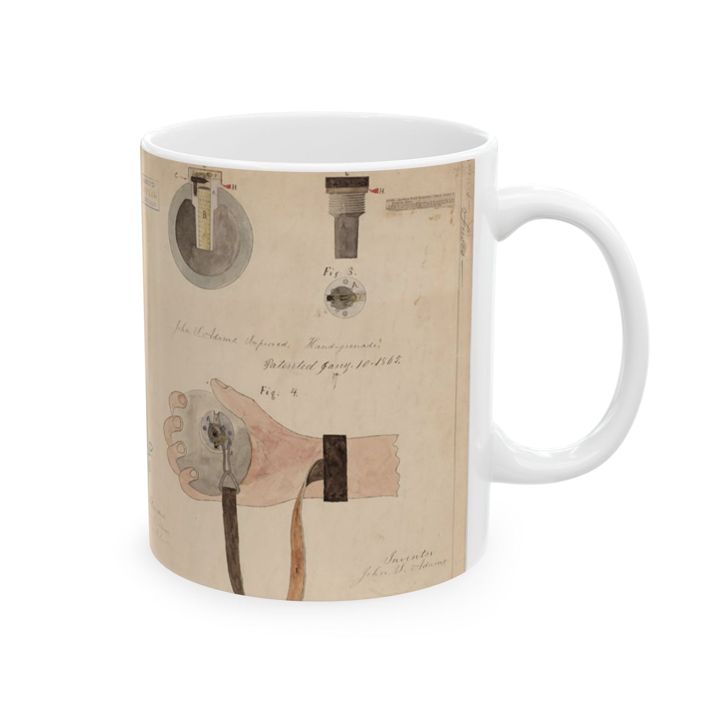 Patent drawing - Drawing of Improved Hand Grenade Public domain image Beautiful Novelty Ceramic Coffee Mug 11oz