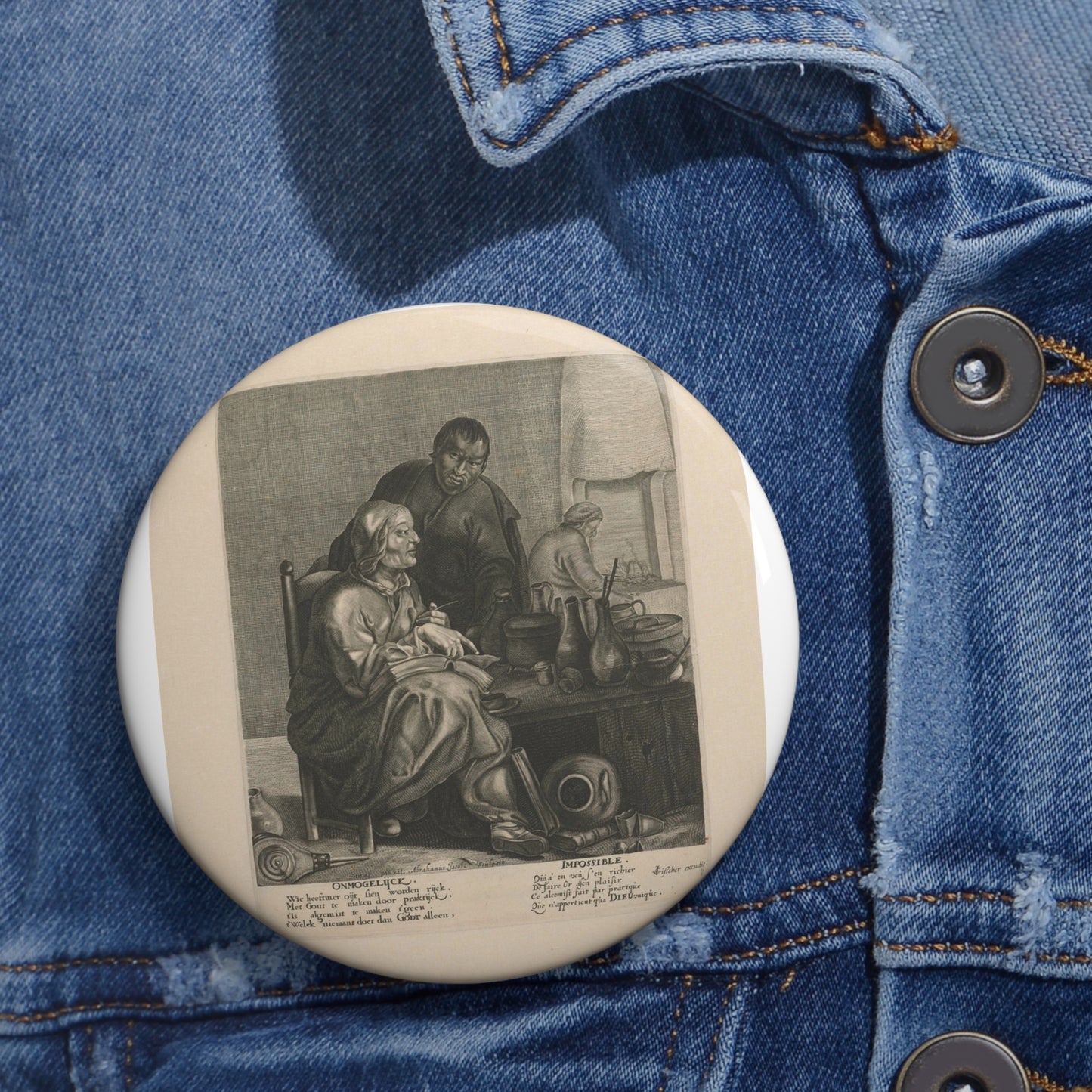 Alchemist - Rijksmuseum public domain dedication Pin Buttons with Crisp Design