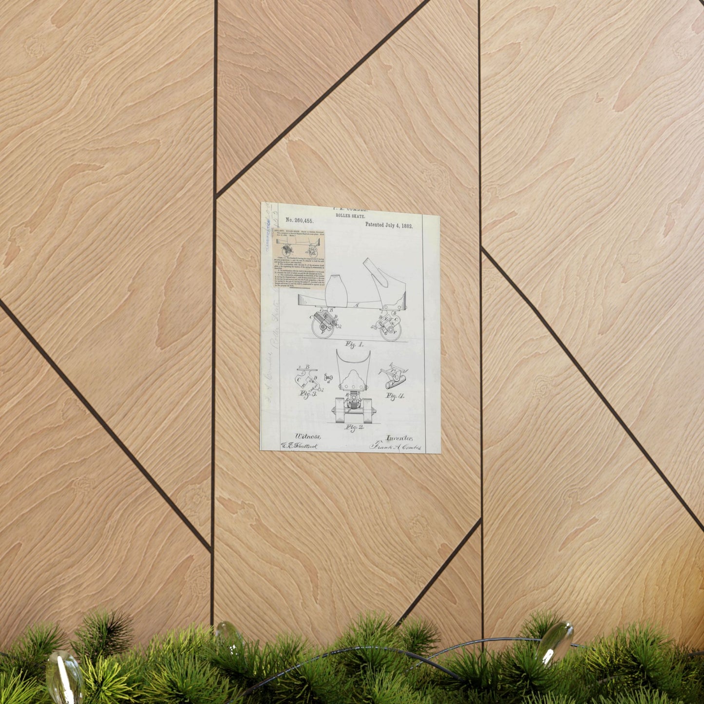 Patent drawing - for F. A. Combes' Roller Skate Public domain image High Quality Matte Wall Art Poster for Home, Office, Classroom