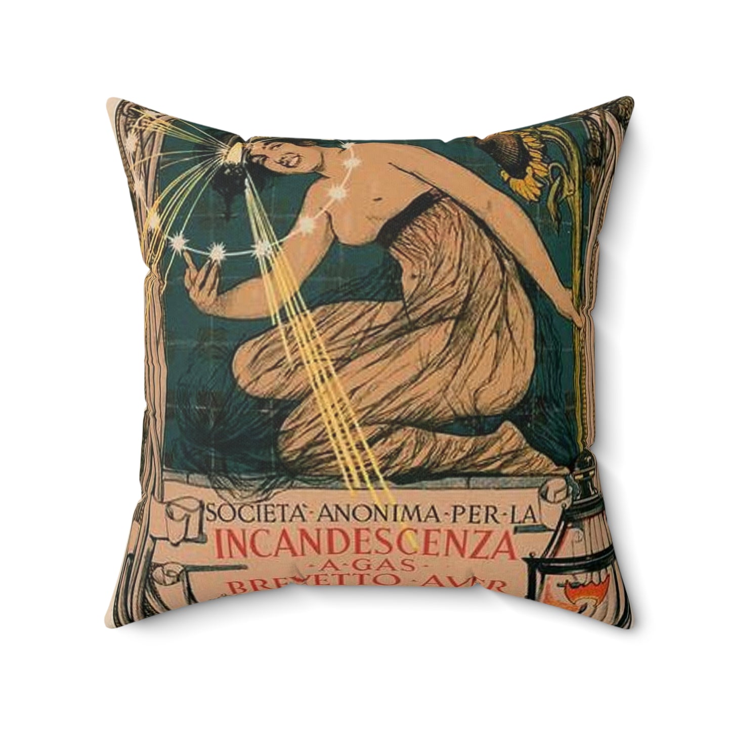 Affiche italienne pour l' "Incandescence par le Gaz, Système Auer" Decorative Accent Square Pillow