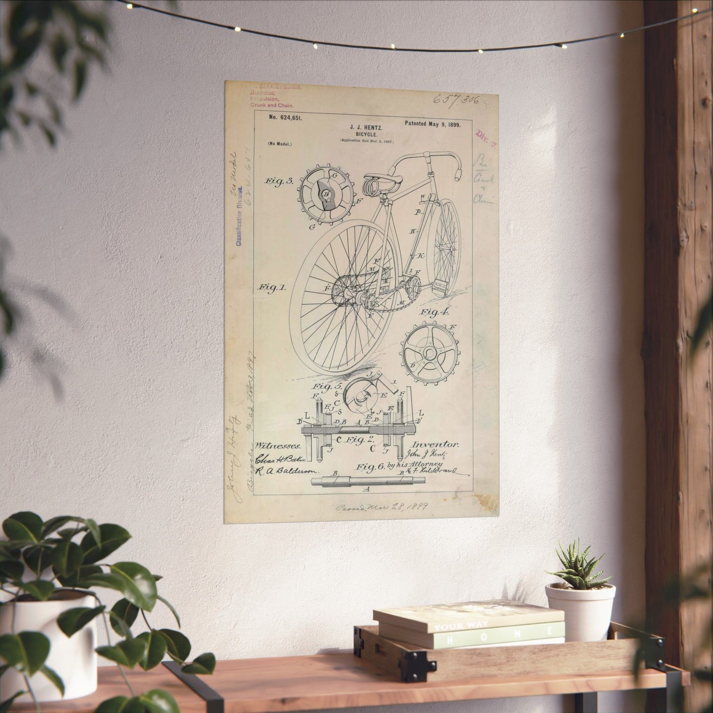 Patent drawing - for J. J. Hentz' Bicycle Public domain image High Quality Matte Wall Art Poster for Home, Office, Classroom
