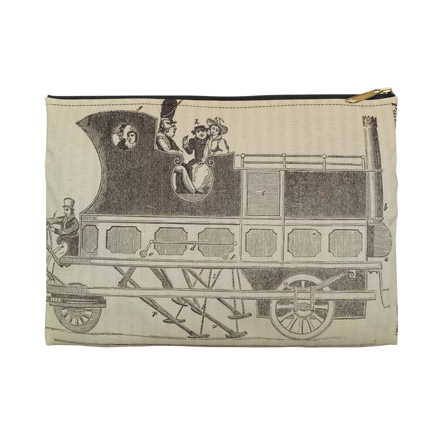 Patent Drawing of Engine - Patent steam coach, by the late Mr. David Gordon Public domain image Large Organizer Pouch with Black Zipper