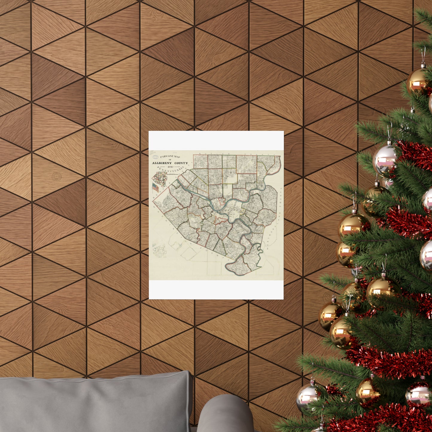Farm line map of Allegheny County, Pennsylvania / High Quality Matte Wall Art Poster for Home, Office, Classroom