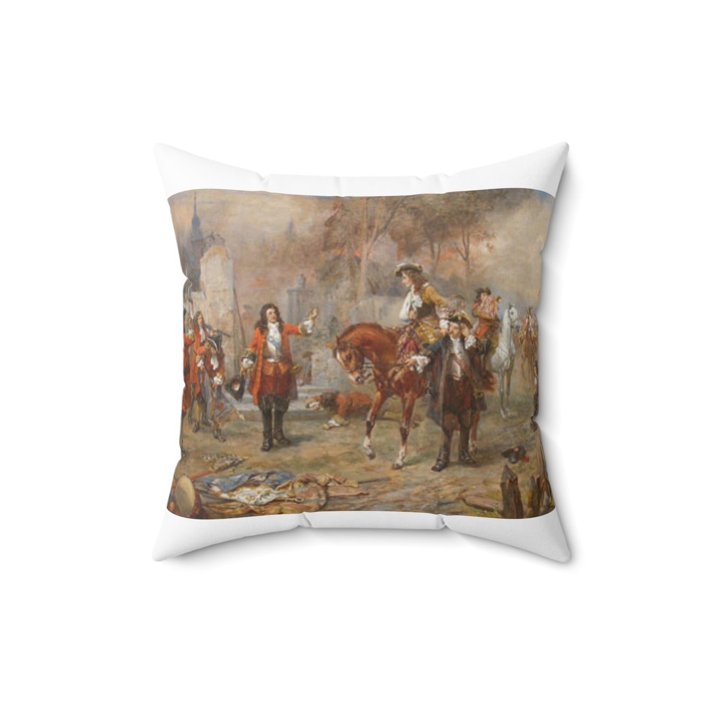 The Duke of Marlborough greeting Prince Eugene of Savoy after their victory at Blenheim Decorative Accent Square Pillow