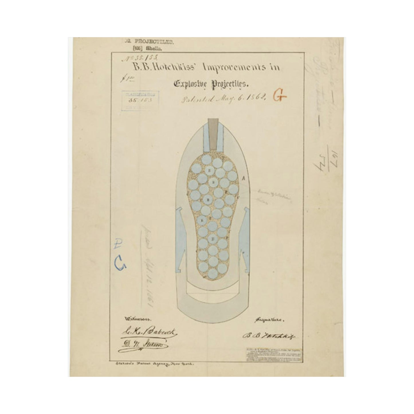 Patent drawing - Drawing of Improvements in Explosive Projectiles Public domain image High Quality Matte Wall Art Poster for Home, Office, Classroom