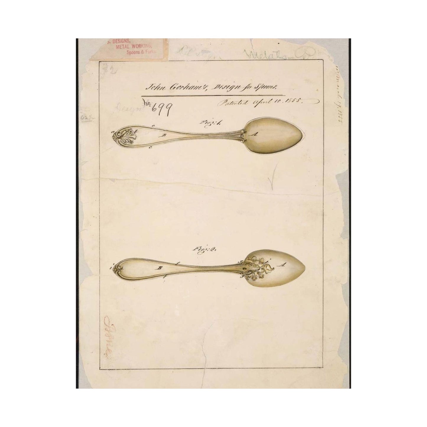 Patent drawing - Drawing of Design for Spoons Public domain image High Quality Matte Wall Art Poster for Home, Office, Classroom