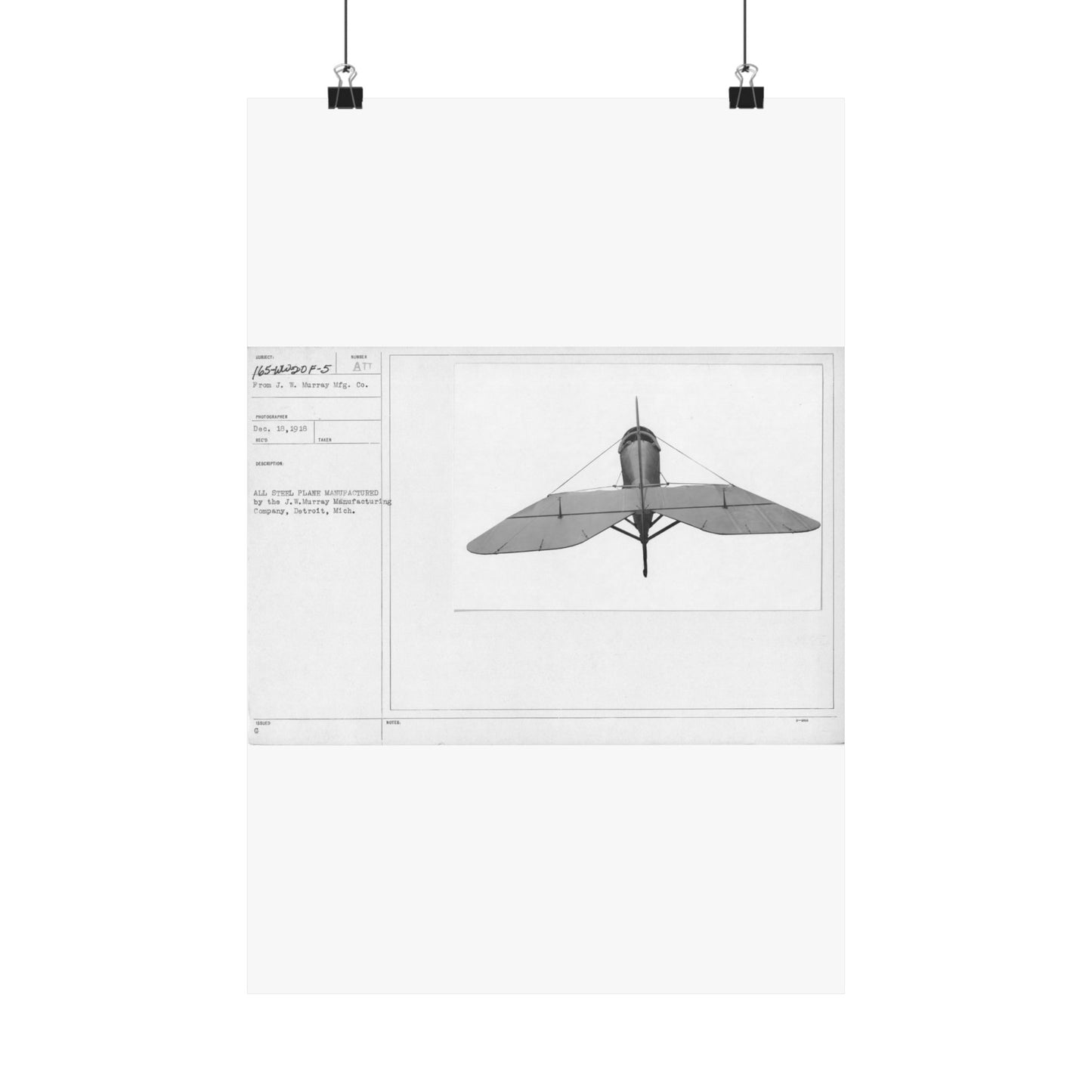 Patent drawing - Airplanes - Types - All steel manufactured by the J.W. Murray Manufacturing Company, Detroit, Michigan Public domain image High Quality Matte Wall Art Poster for Home, Office, Classroom