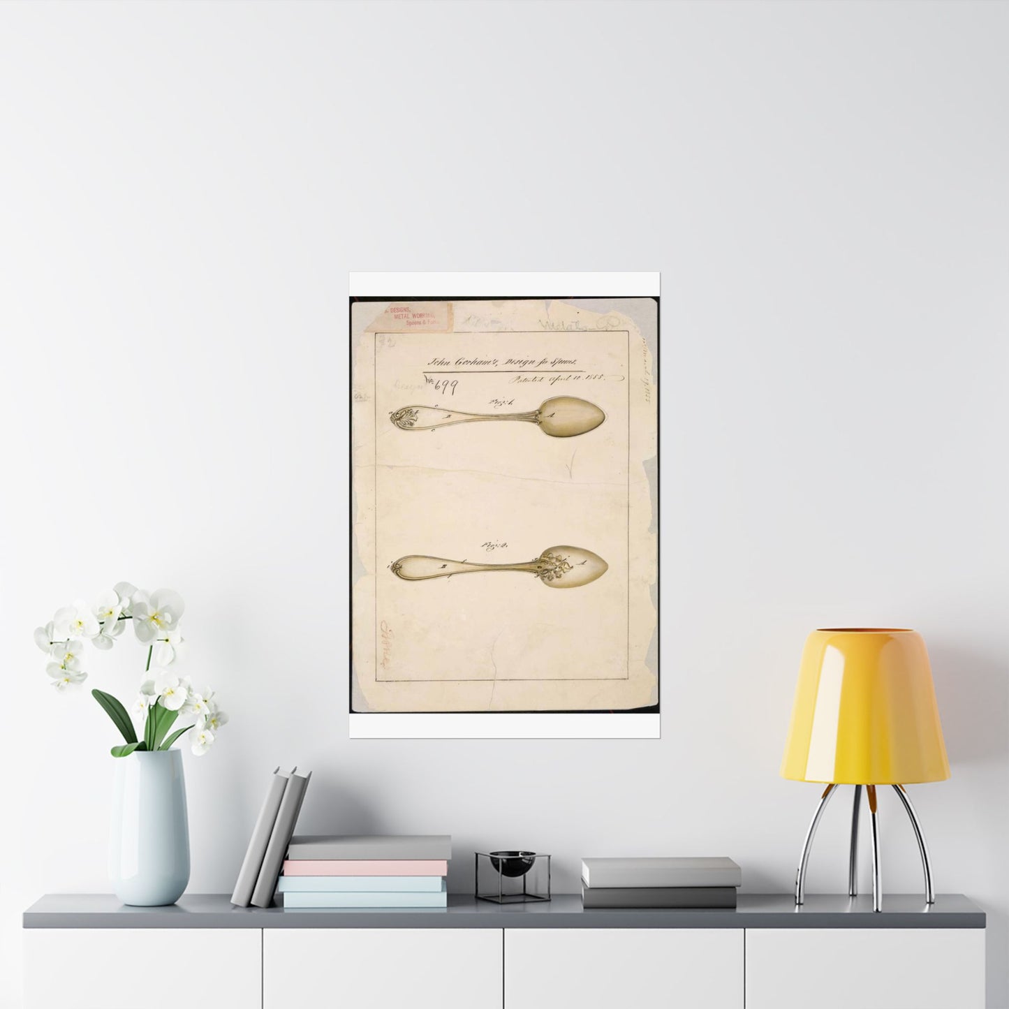 Patent drawing - Drawing of Design for Spoons Public domain image High Quality Matte Wall Art Poster for Home, Office, Classroom
