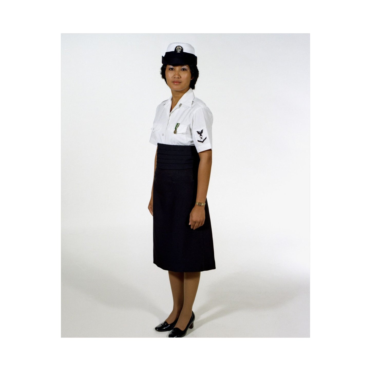 Uniform: Tropical dinner dress blue, Navy enlisted women, ranks E-1 through E-6 High Quality Matte Wall Art Poster for Home, Office, Classroom