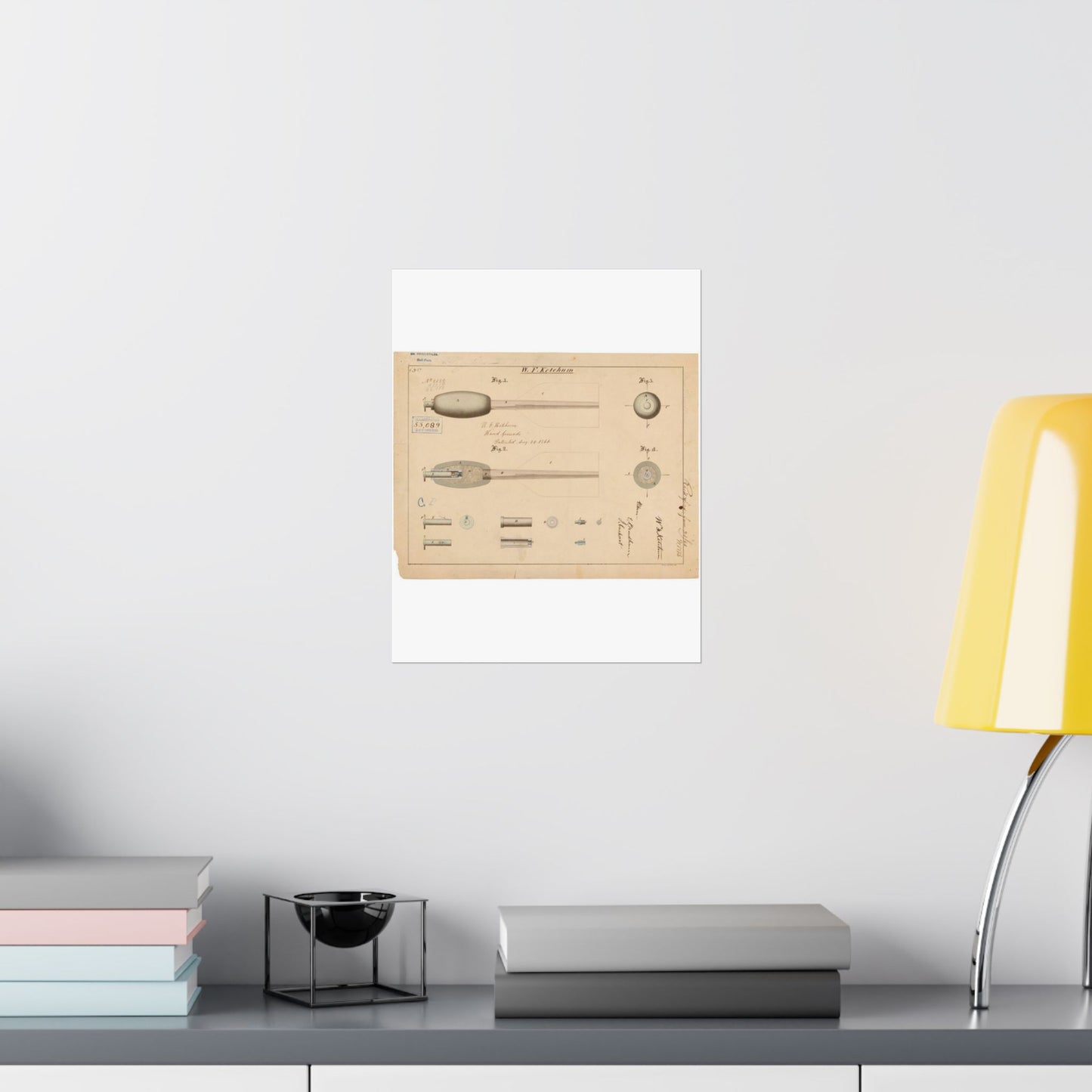 Patent Drawing of Engine - Drawing of Hand Grenade Public domain image High Quality Matte Wall Art Poster for Home, Office, Classroom