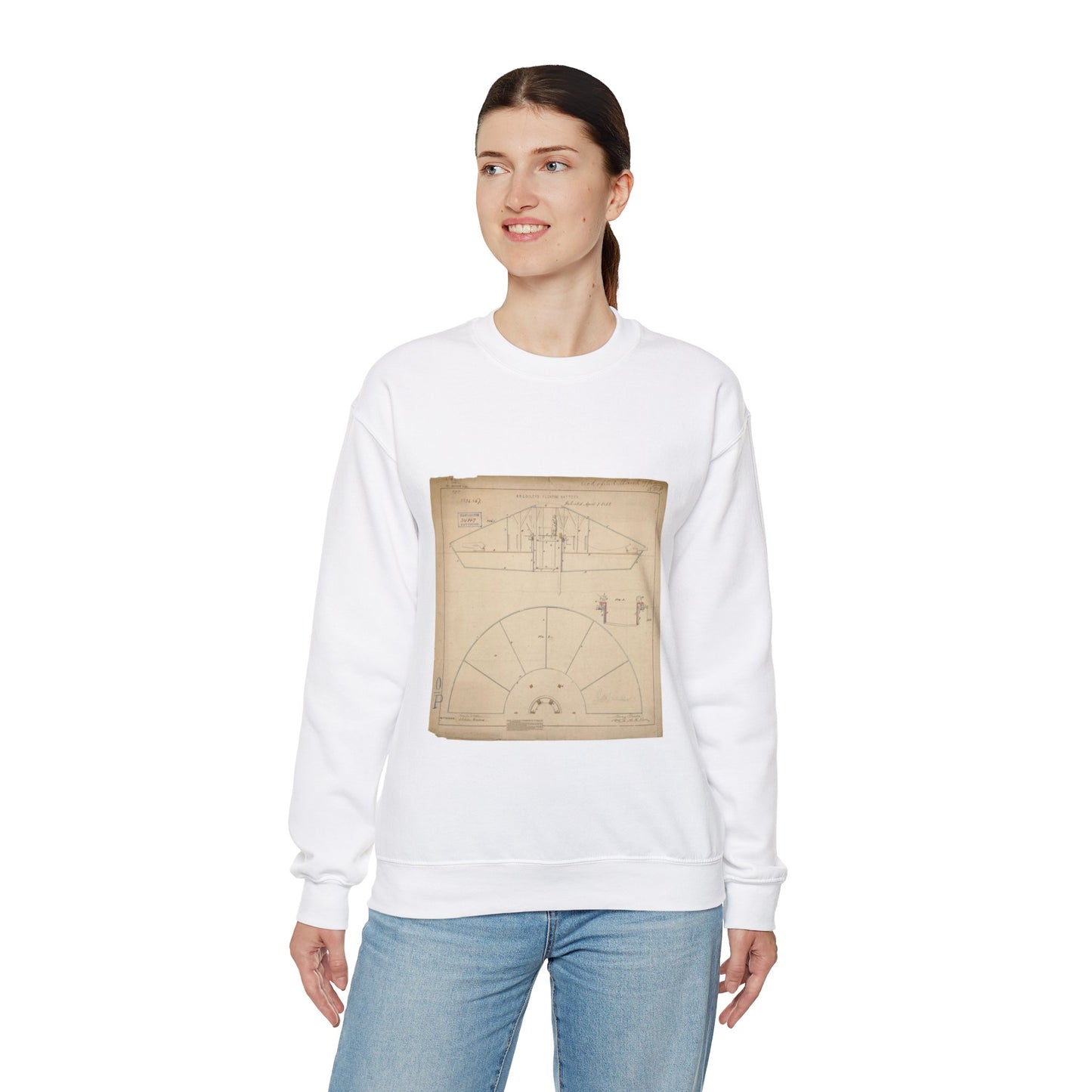 Patent drawing - Drawing of Floating Battery Public domain image White Heavy Blend Adult Crew Neck SweatShirt