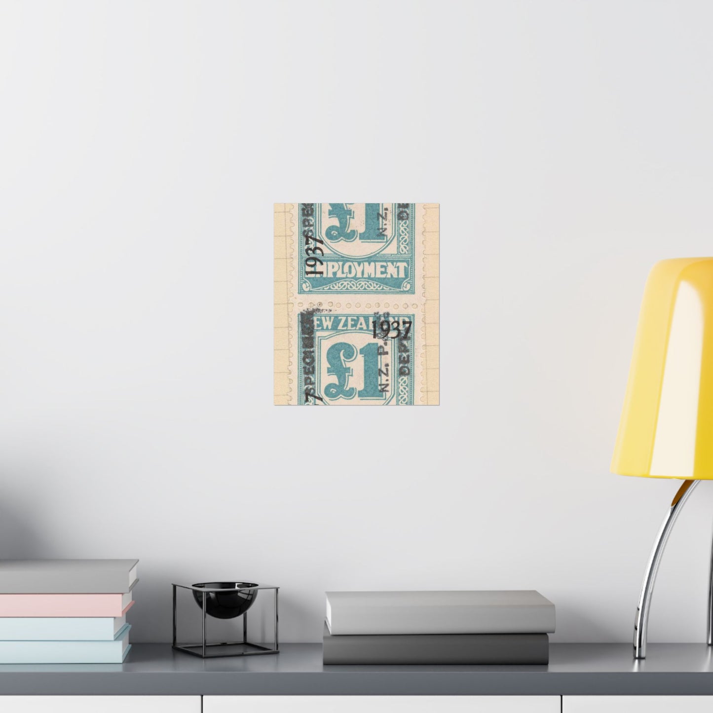 Block of one pound Unemployment Relief stamps overprinted '1937' and 'Specimen' High Quality Matte Wall Art Poster for Home, Office, Classroom