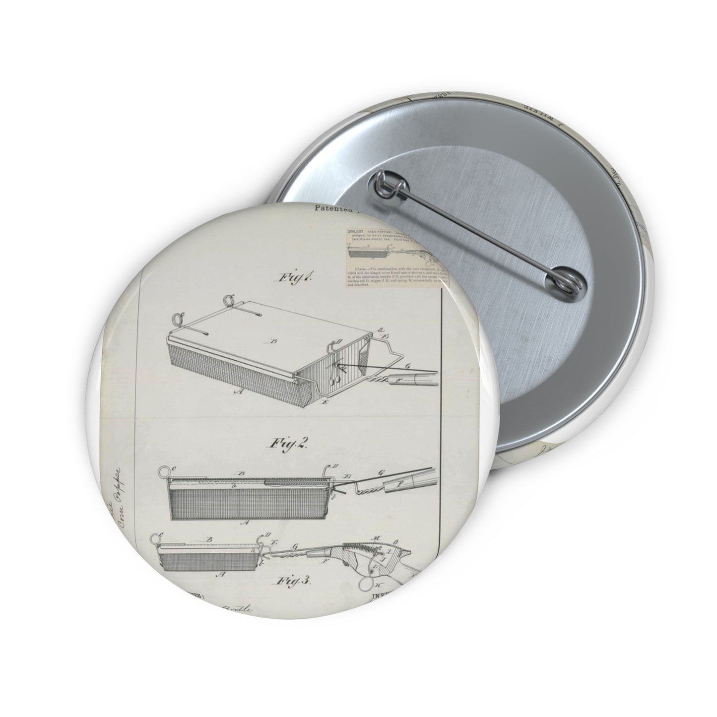 Patent Drawing of Engine - for J. Wilkie's Corn Popper Public domain image Pin Buttons with Crisp Design