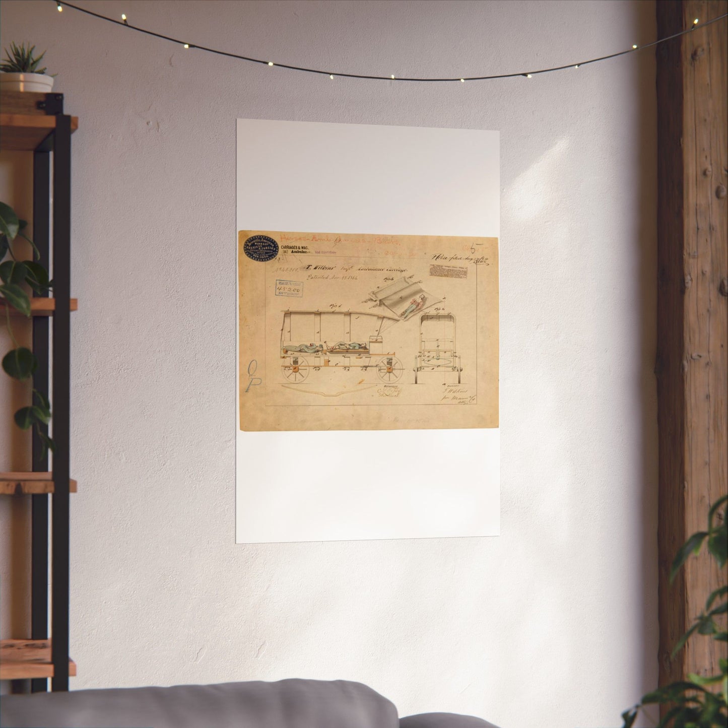 Patent drawing - Drawing of Improved Ambulance Carriage Public domain image High Quality Matte Wall Art Poster for Home, Office, Classroom