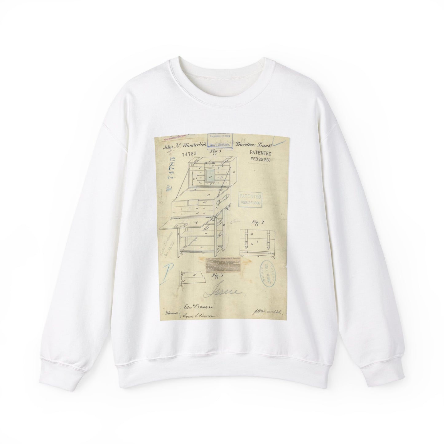 Patent Drawing of Engine - Drawing of a Travelers Trunk Public domain image White Heavy Blend Adult Crew Neck SweatShirt