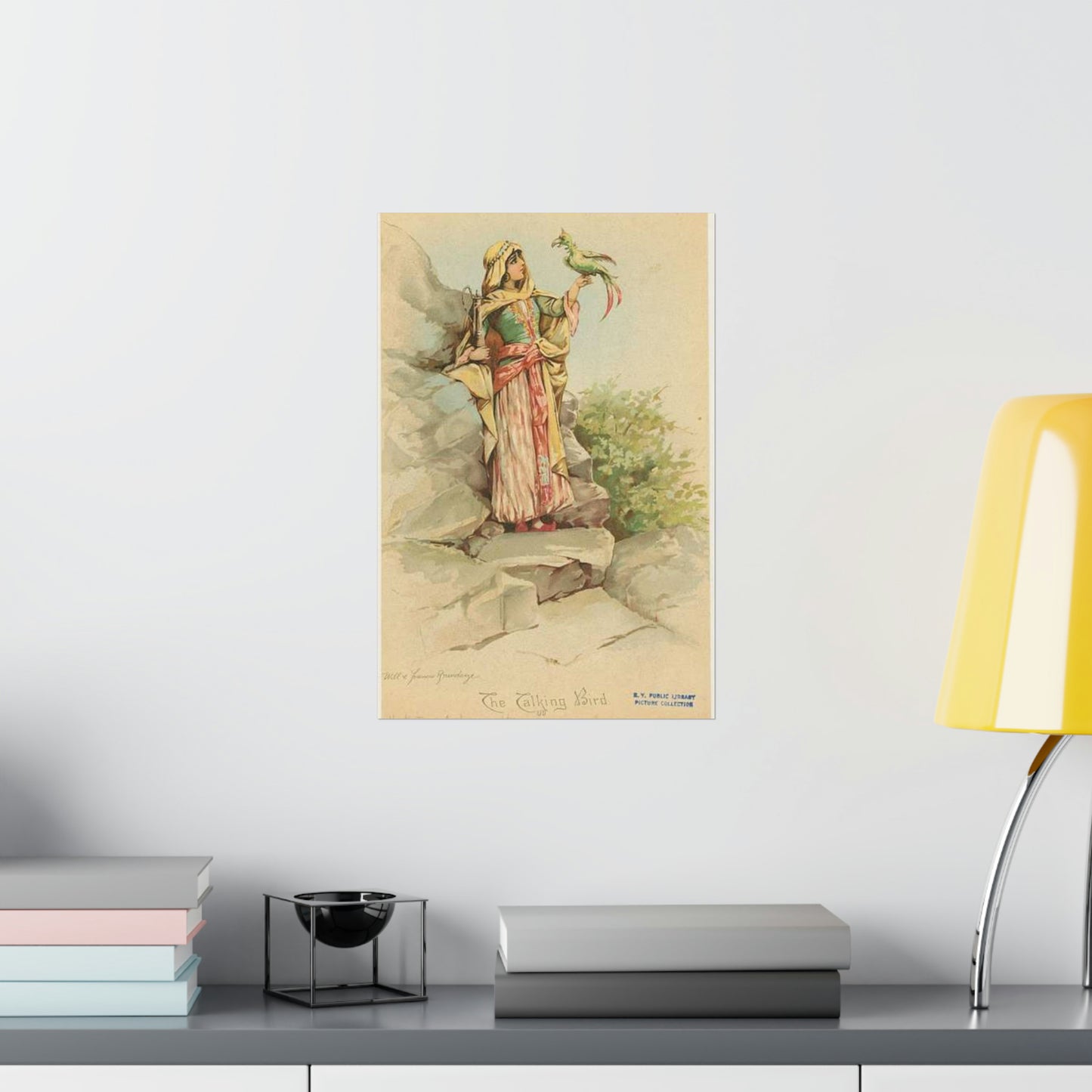 The talking bird. - Drawing. Public domain image. High Quality Matte Wall Art Poster for Home, Office, Classroom