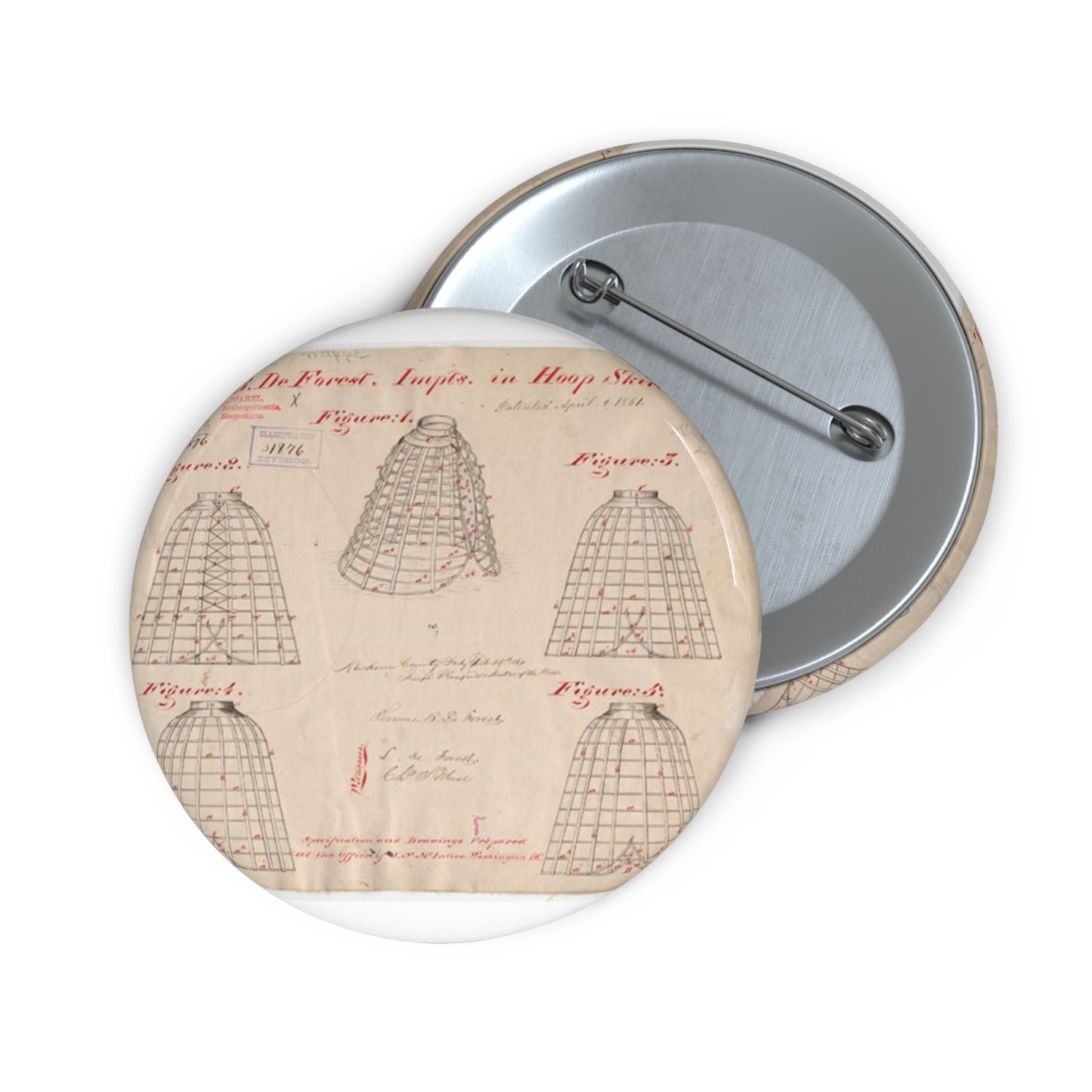 Patent drawing - Drawing of Improvements in Hoop Skirts Public domain image Pin Buttons with Crisp Design