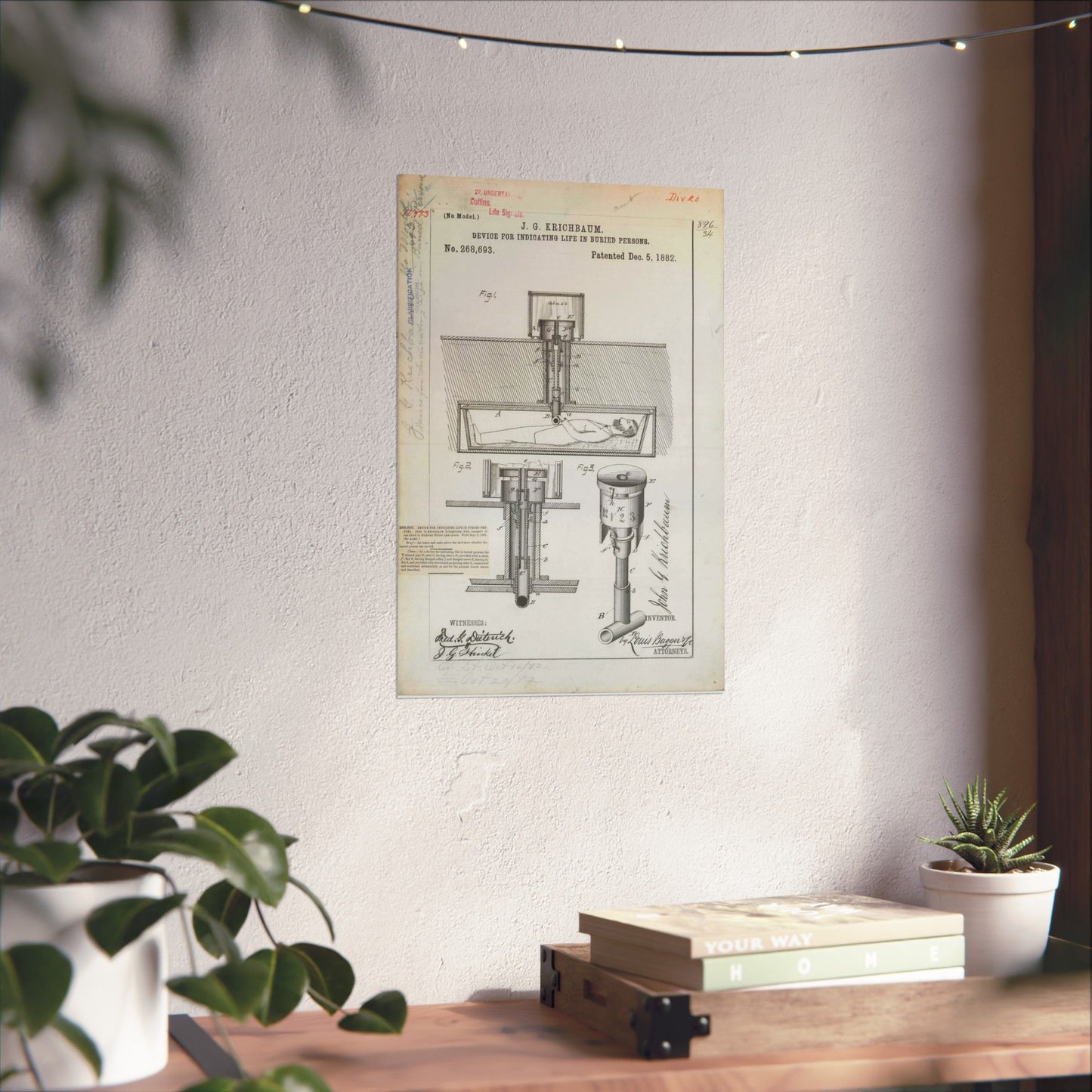 Patent drawing - for J. G. Krichbaum's Device for Indicating Life in Buried Persons Public domain image High Quality Matte Wall Art Poster for Home, Office, Classroom