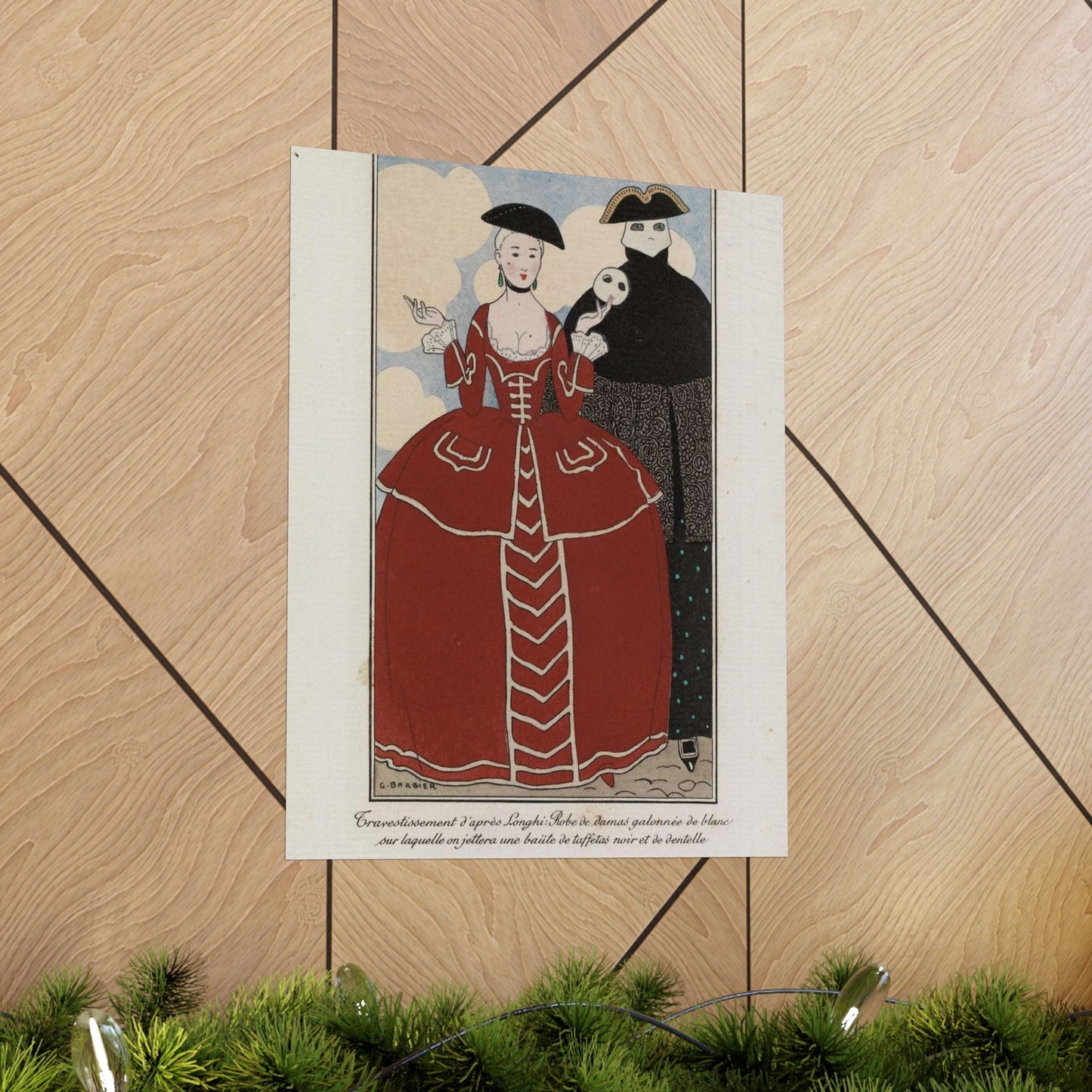 Fancy dress (Travestissement d'aprés Longhi - Robe de damas galonnée de blanc sur laquelle on jettera une baiite de taffetas noir et de dentelle) (CBL WEp 0847) High Quality Matte Wall Art Poster for Home, Office, Classroom