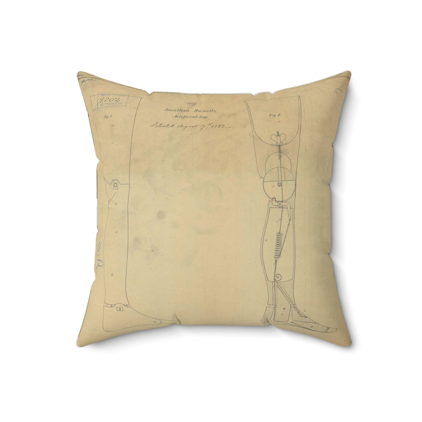 Patent drawing - for Jonathan Russell's Artificial Leg Public domain image Decorative Accent Square Pillow