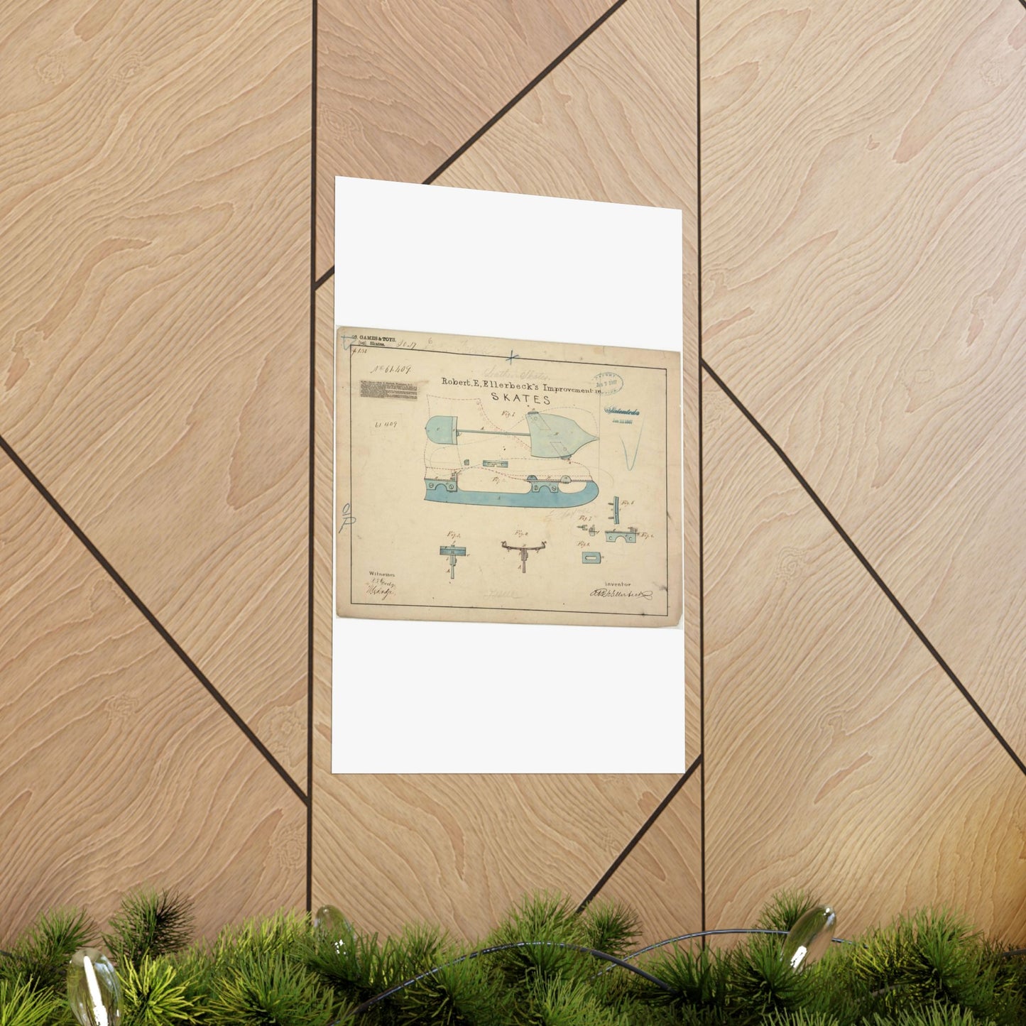 Patent drawing - Drawing of Improvement in Skates Public domain image High Quality Matte Wall Art Poster for Home, Office, Classroom
