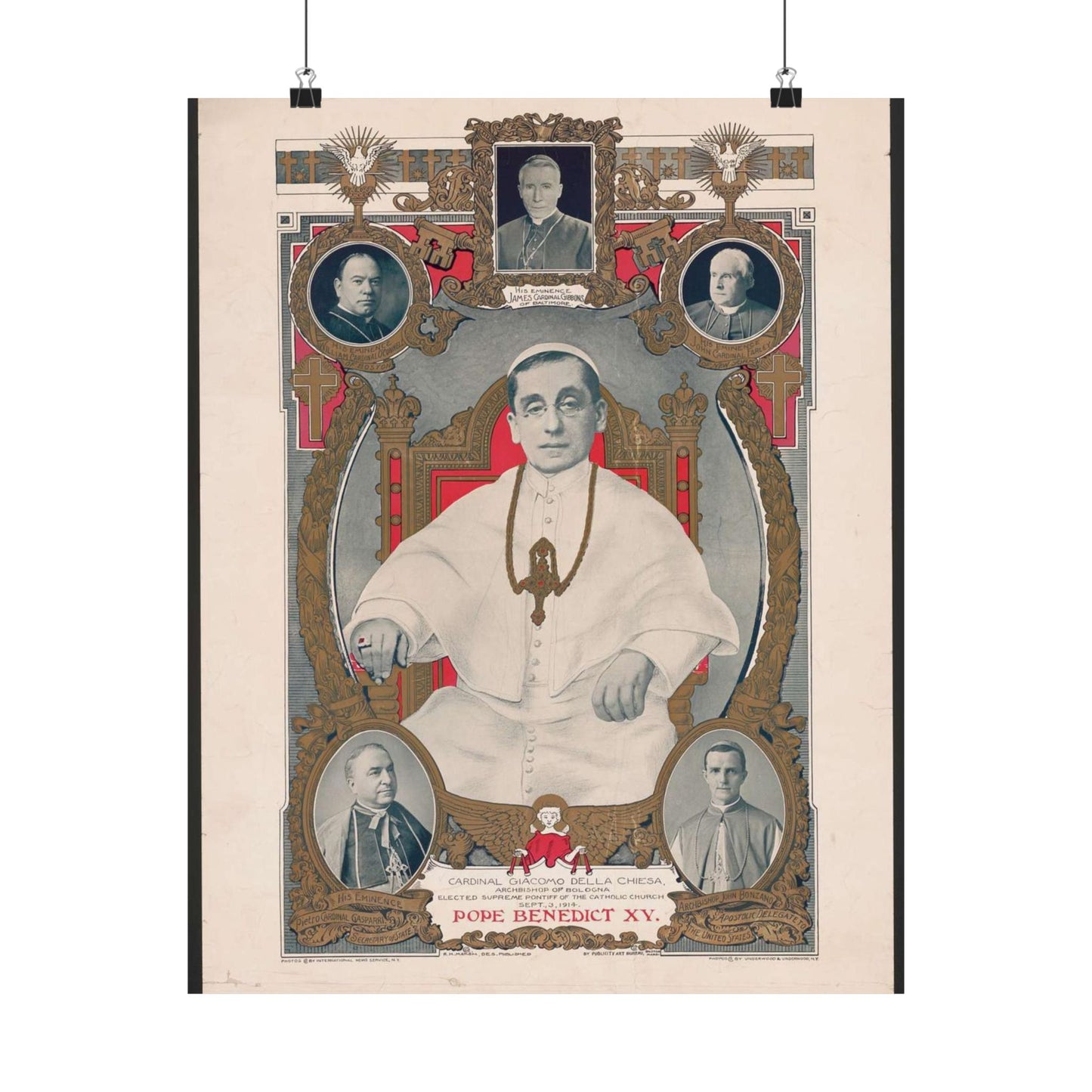 Pope Benedict XV: Cardinal Giacomo Della Chiese, Archbishop of Bologna, Elected Supreme Pontiff of the Catholic Church, September 3, 1914 High Quality Matte Wall Art Poster for Home, Office, Classroom