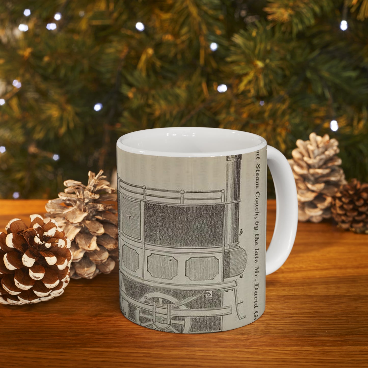 Patent Drawing of Engine - Patent steam coach, by the late Mr. David Gordon Public domain image Beautiful Novelty Ceramic Coffee Mug 11oz