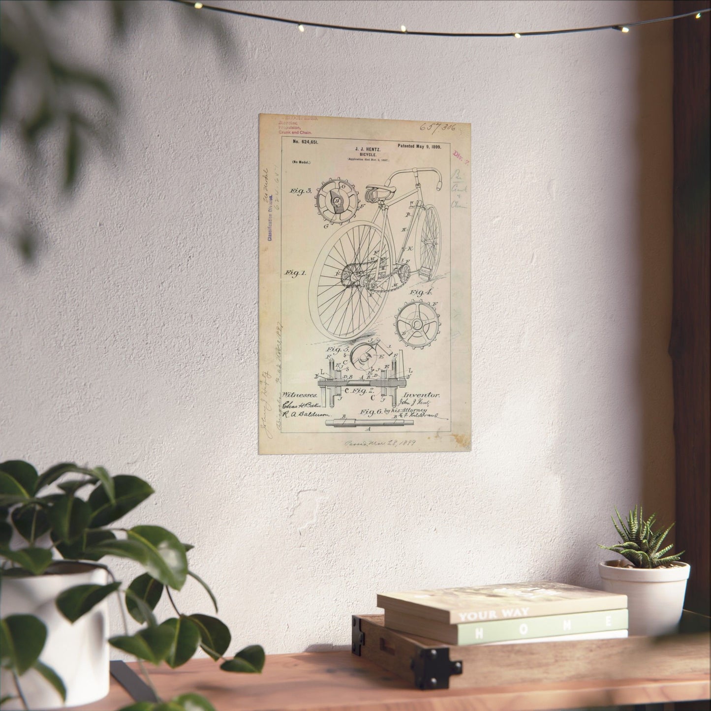 Patent drawing - for J. J. Hentz' Bicycle Public domain image High Quality Matte Wall Art Poster for Home, Office, Classroom