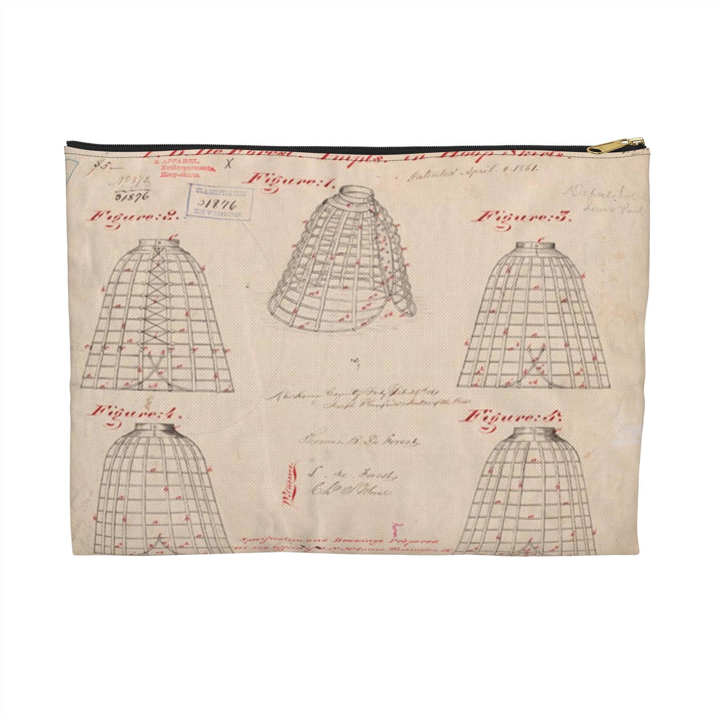 Patent drawing - Drawing of Improvements in Hoop Skirts Public domain image Large Organizer Pouch with Black Zipper