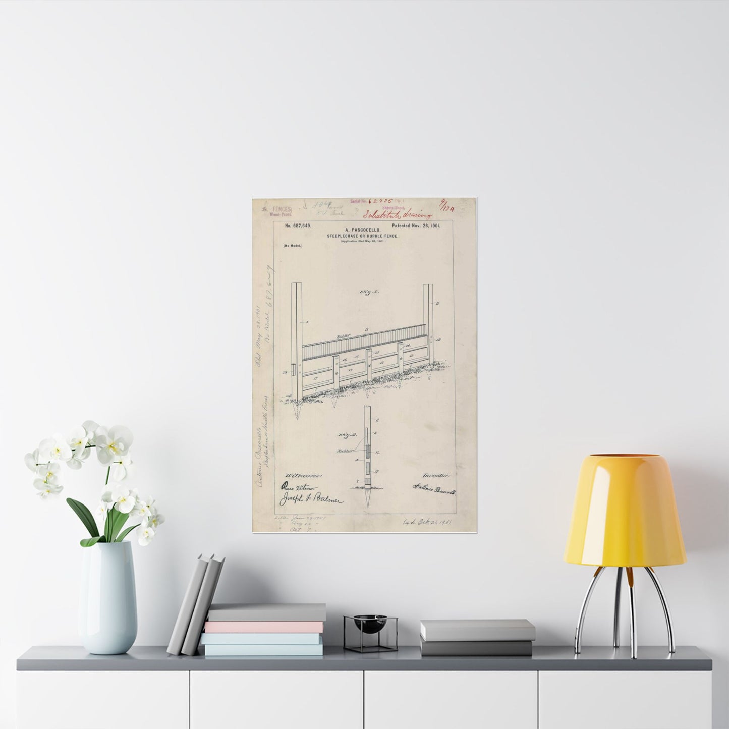 Patent Drawing of Engine - for A. Pascocello' Steeplechase or Hurdle Fence Public domain image High Quality Matte Wall Art Poster for Home, Office, Classroom