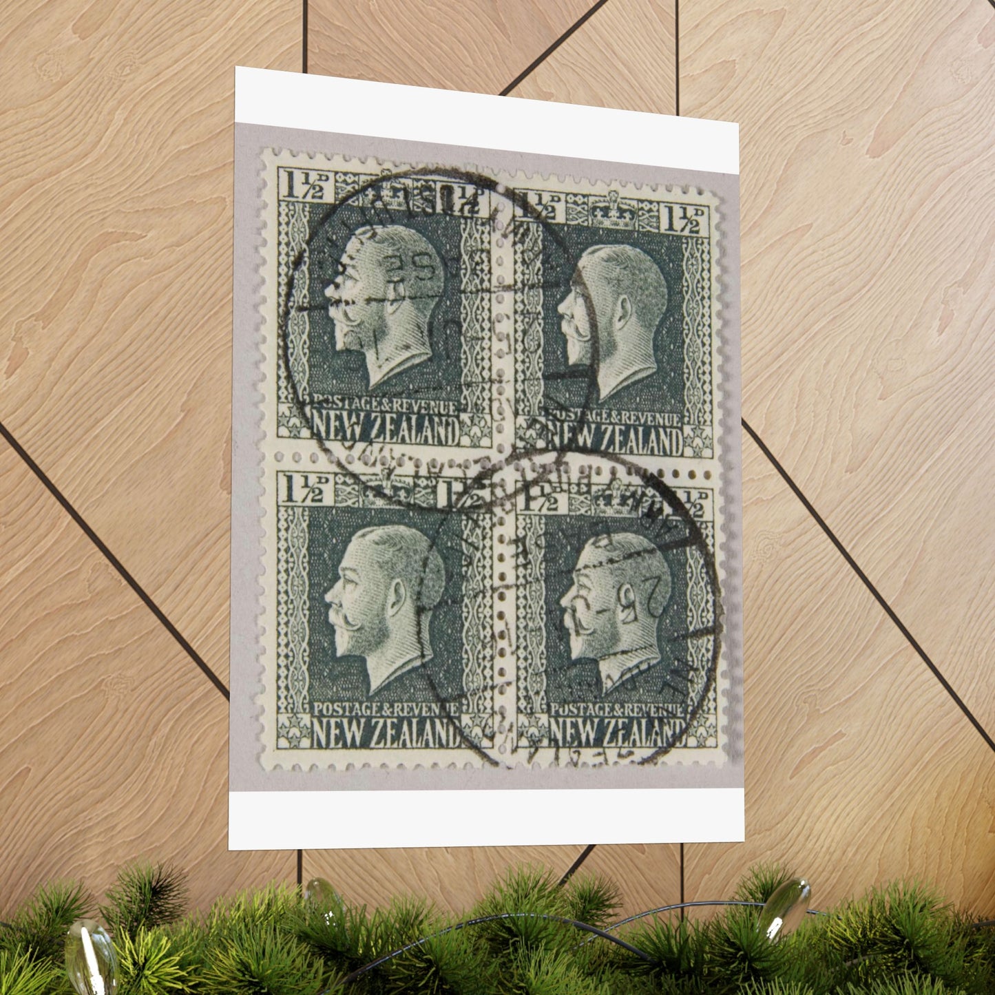 Block of one and a half penny 'King George V' definitive stamps in grey slate High Quality Matte Wall Art Poster for Home, Office, Classroom