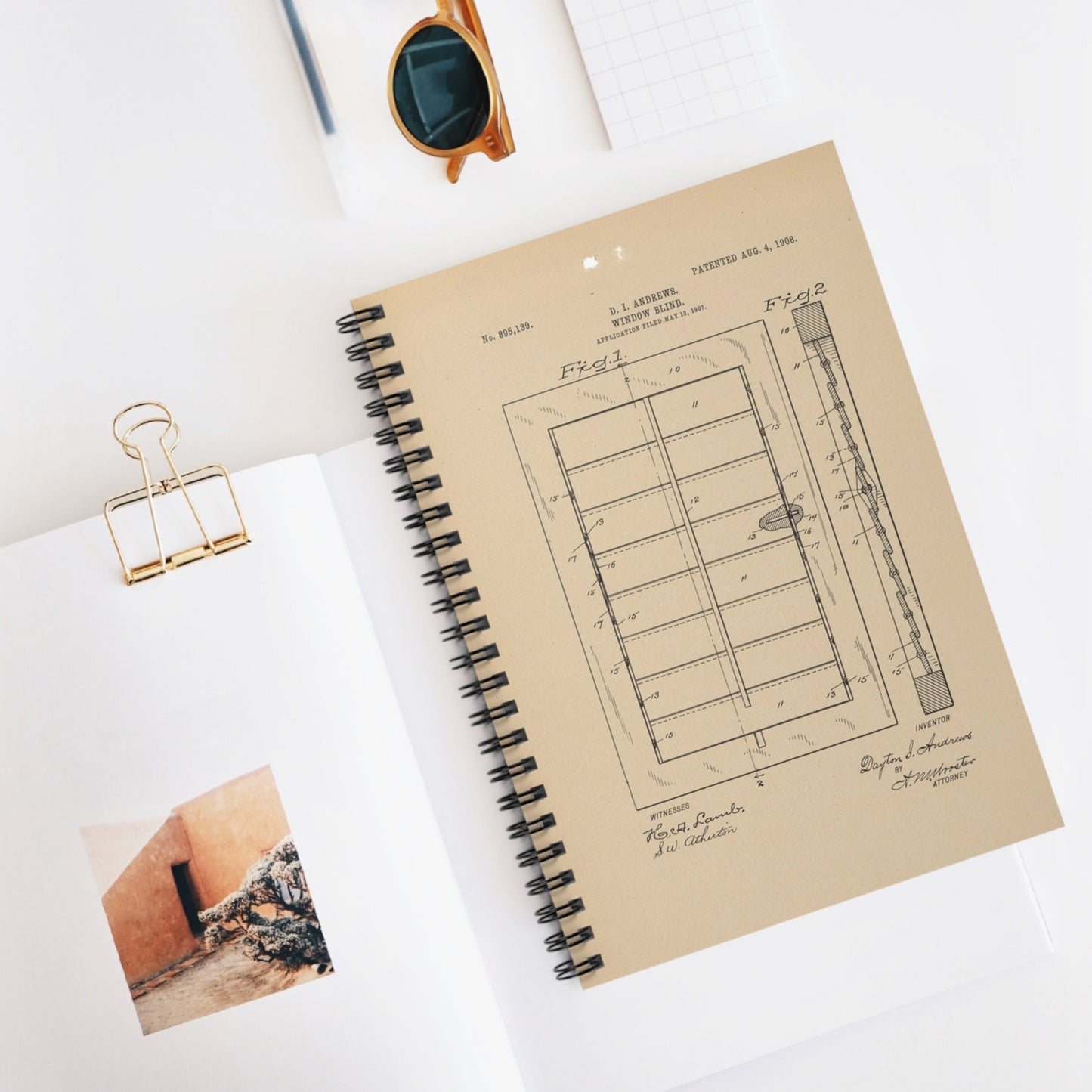 Patent Drawing of Engine - for a Window Blind Public domain image Spiral Bound Ruled Notebook with Printed Cover