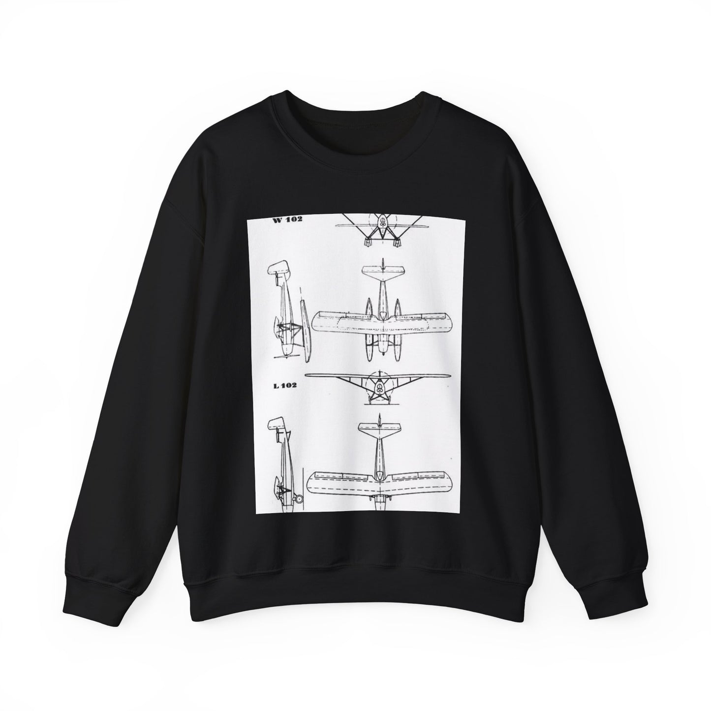 Patent drawing - Albatros L,W 102 3-view L'Aerophile November 1932 Public domain image Black Heavy Blend Adult Crew Neck SweatShirt